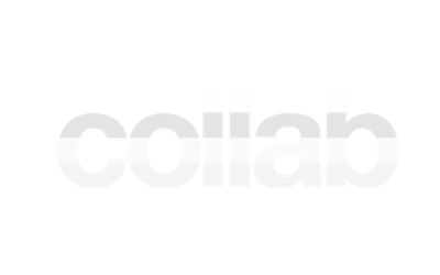 The word 'collab' in white lowercase letters on a black background.