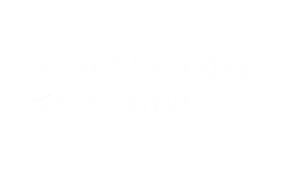 Text reading "John J Credon Foundation" on a black background.