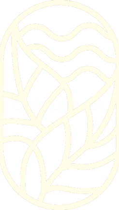 Abstract black and white line art design with wavy lines and leaf-like shapes.