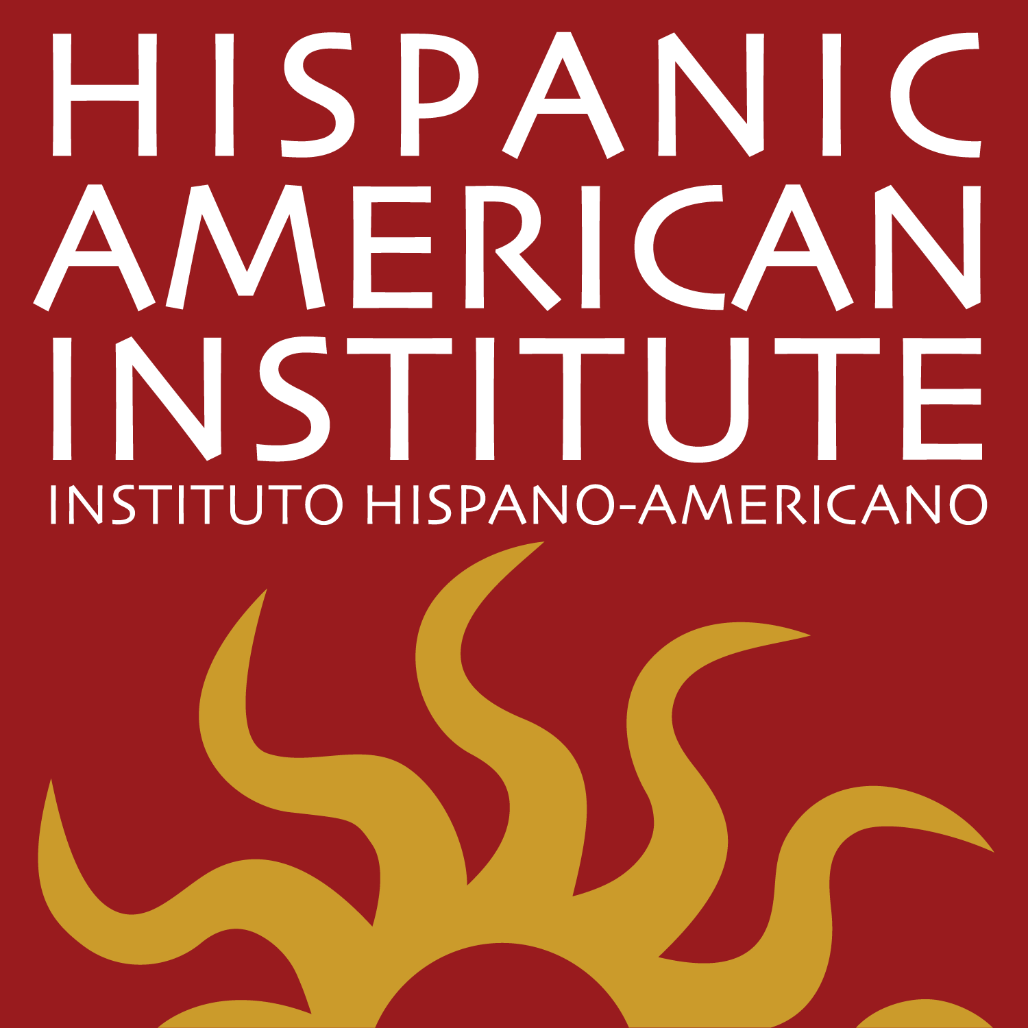 The logo of the Hispanic American Institute featuring the institute's name in white text on a red background with stylized yellow flames.
