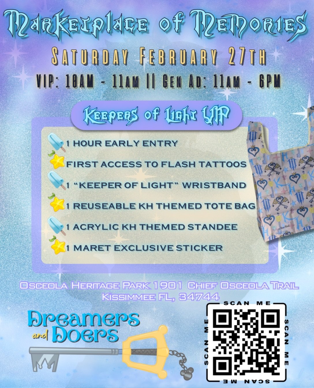 The Marketplace of Memories VIP Ticket is AVAILABLE STARTING AT 3:00 EST STARTING TODAY OCTOBER 16th🗝️🖤✨

💙This early entry hour gets you exclusive access to vendors, flash tattoos, activities, cosplay contest sign ups and MORE!
*parking fees will