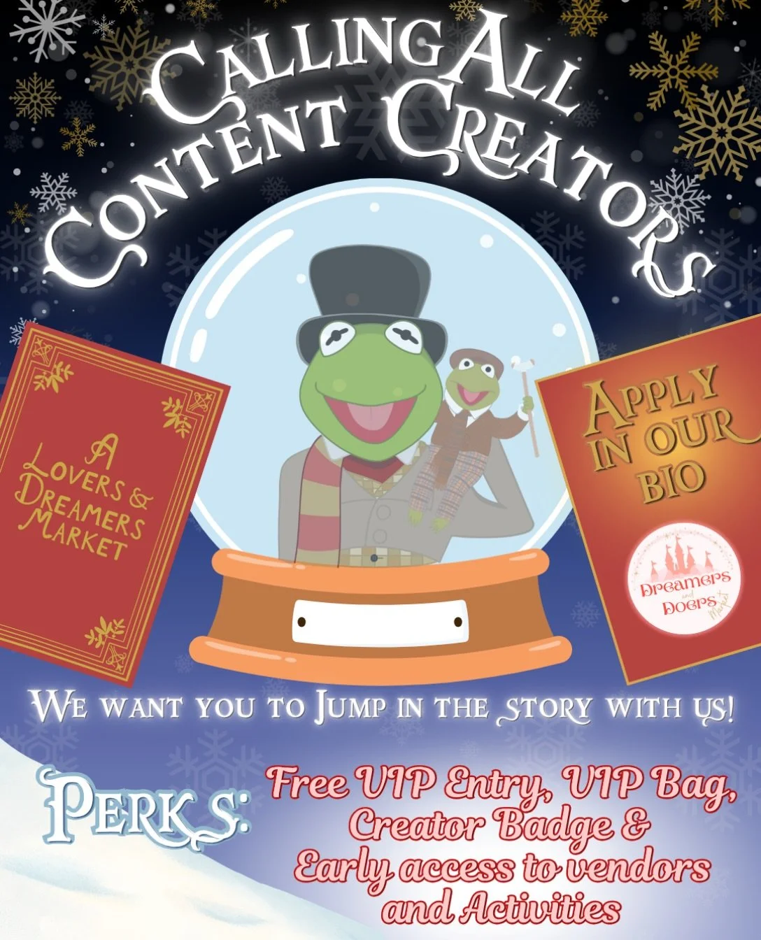A Lovers &amp; Dreamers Market wants to extend an opportunity to content creators who love muppets and the holidays!🐸🎄✨

Use the link our bio, go to our Linktree and fill out the interest form TODAY‼️

Let&rsquo;s celebrate muppets this holiday sea