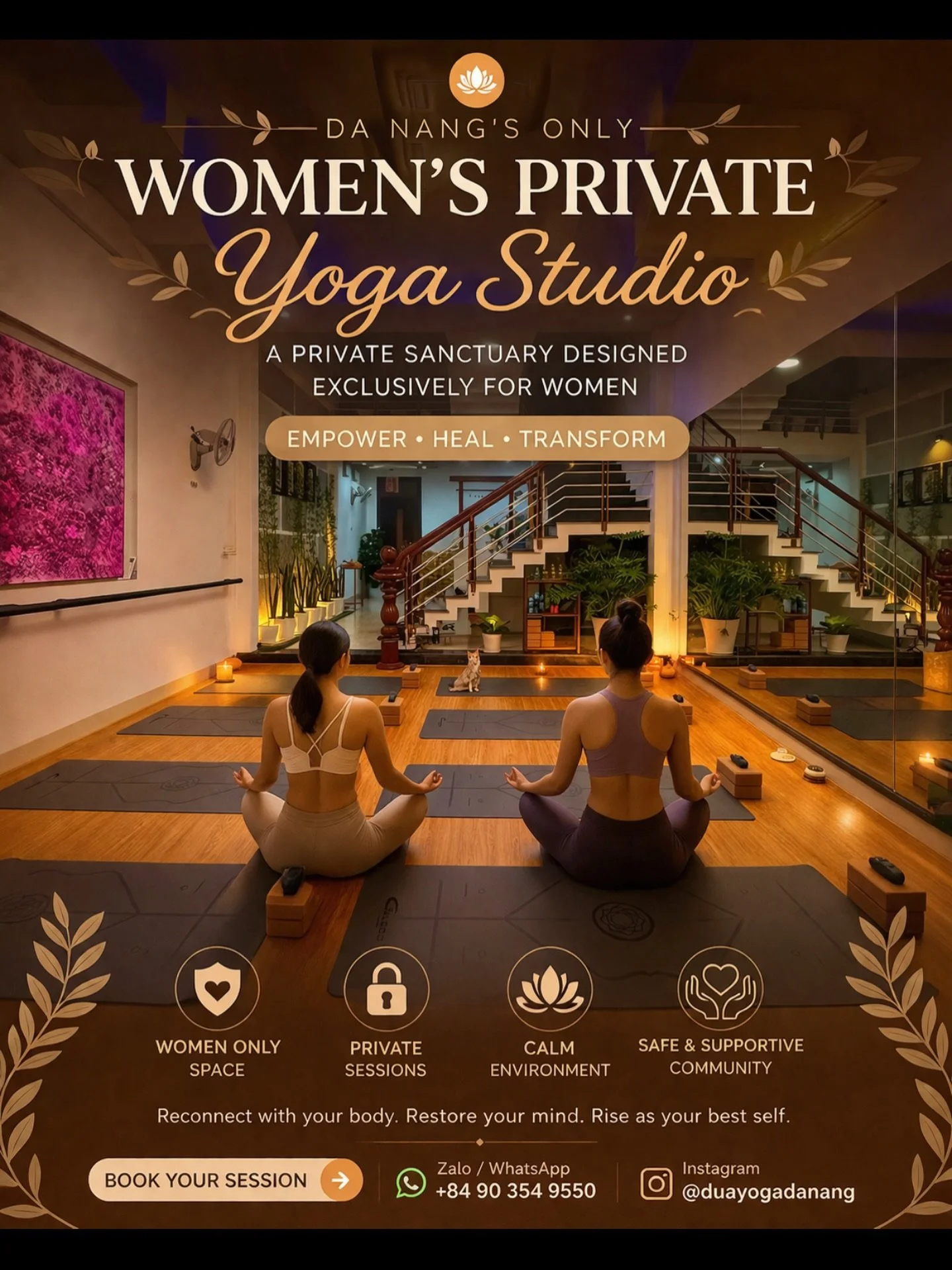 Move, breathe, and take a little time for yourself 
A calm, private space designed just for women 

Join us for Vinyasa, Hatha, Power Vinyasa, Barre &amp; more
Whether you want to stretch, reset, or simply slow down , you&rsquo;re always welcome

 Bo