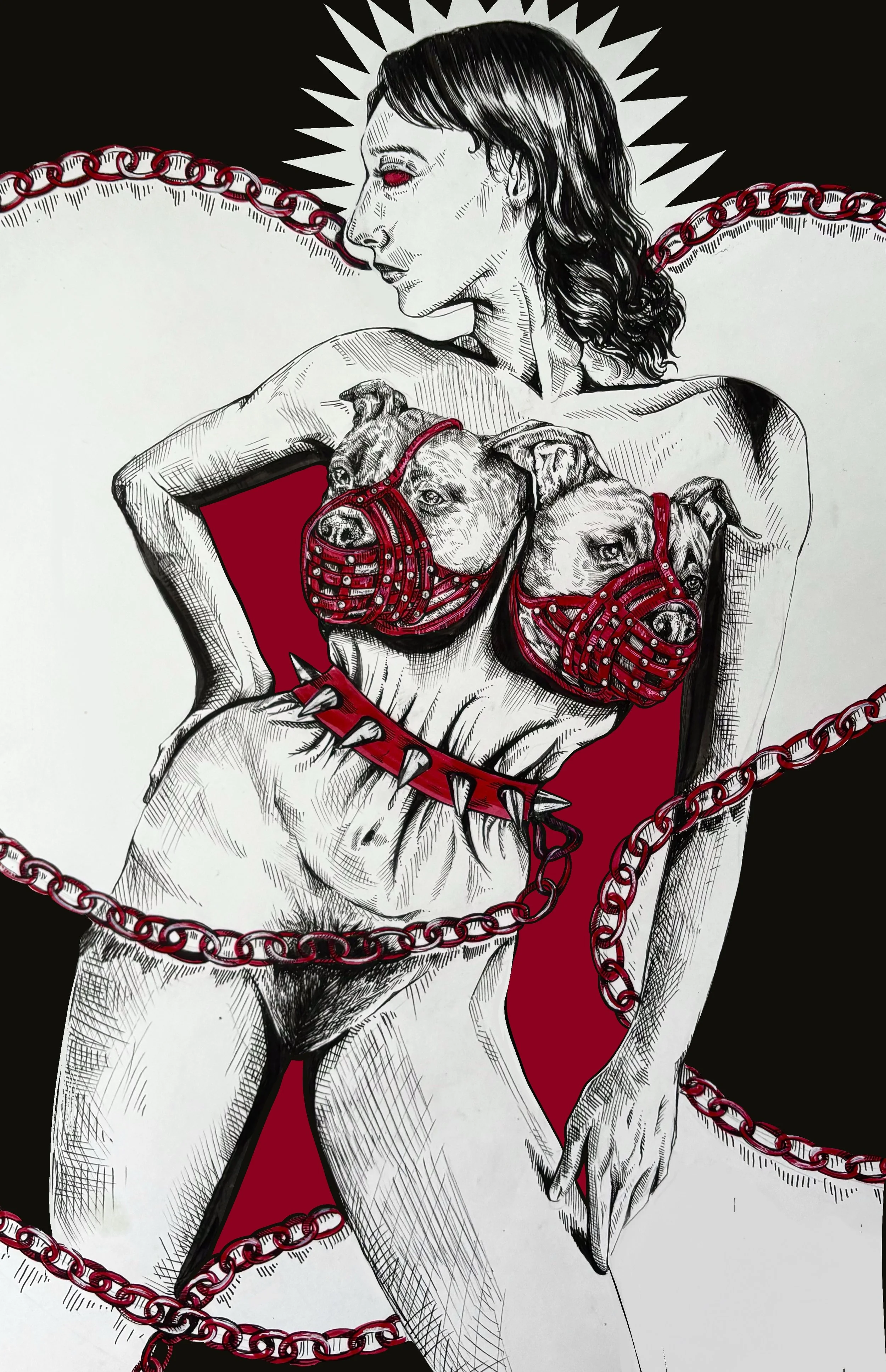 "Look at Those Puppies" - pen and ink