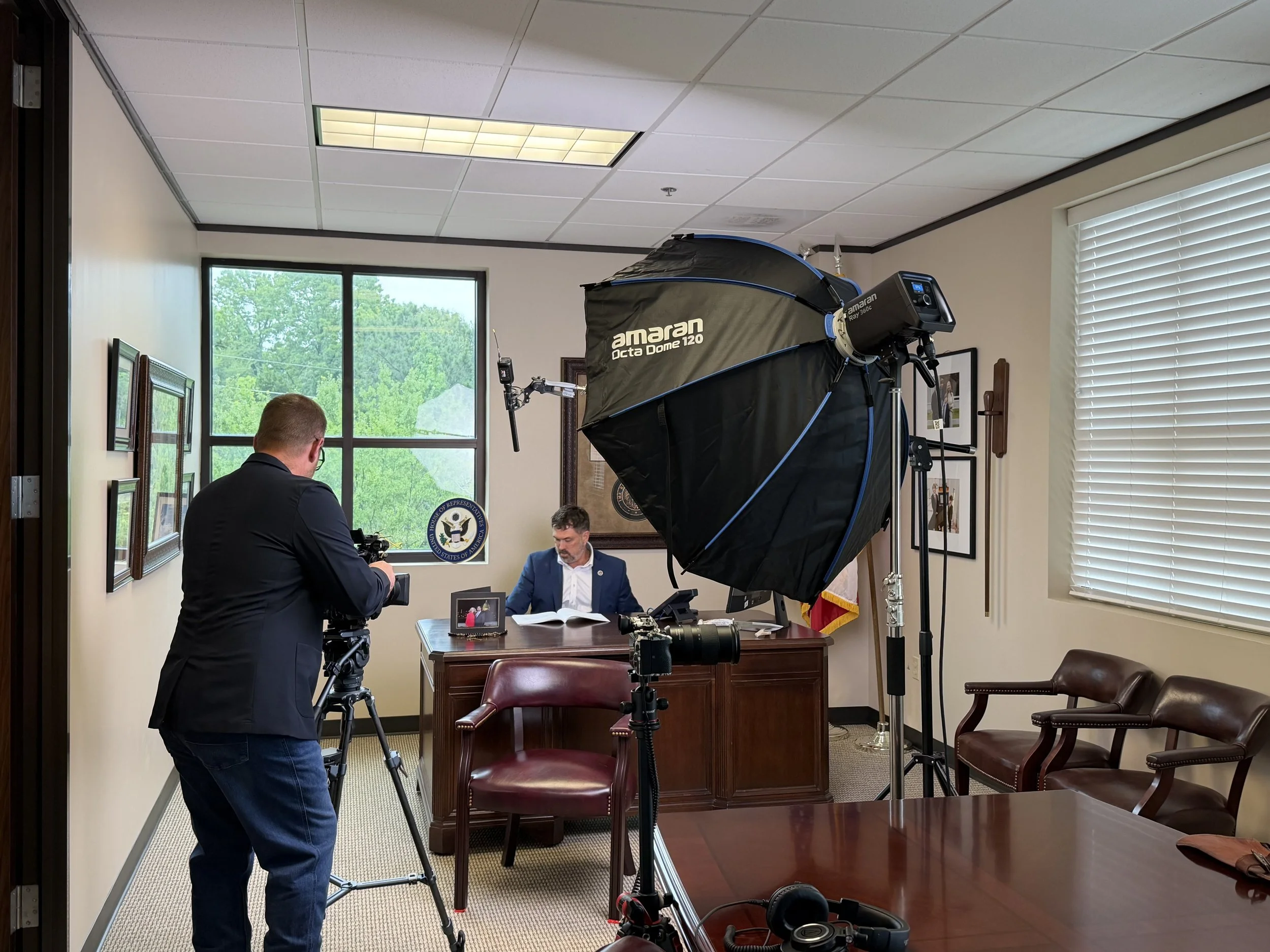 Producer setting up our dual Sony FX6 video cameras by Texas Motion Pictures
