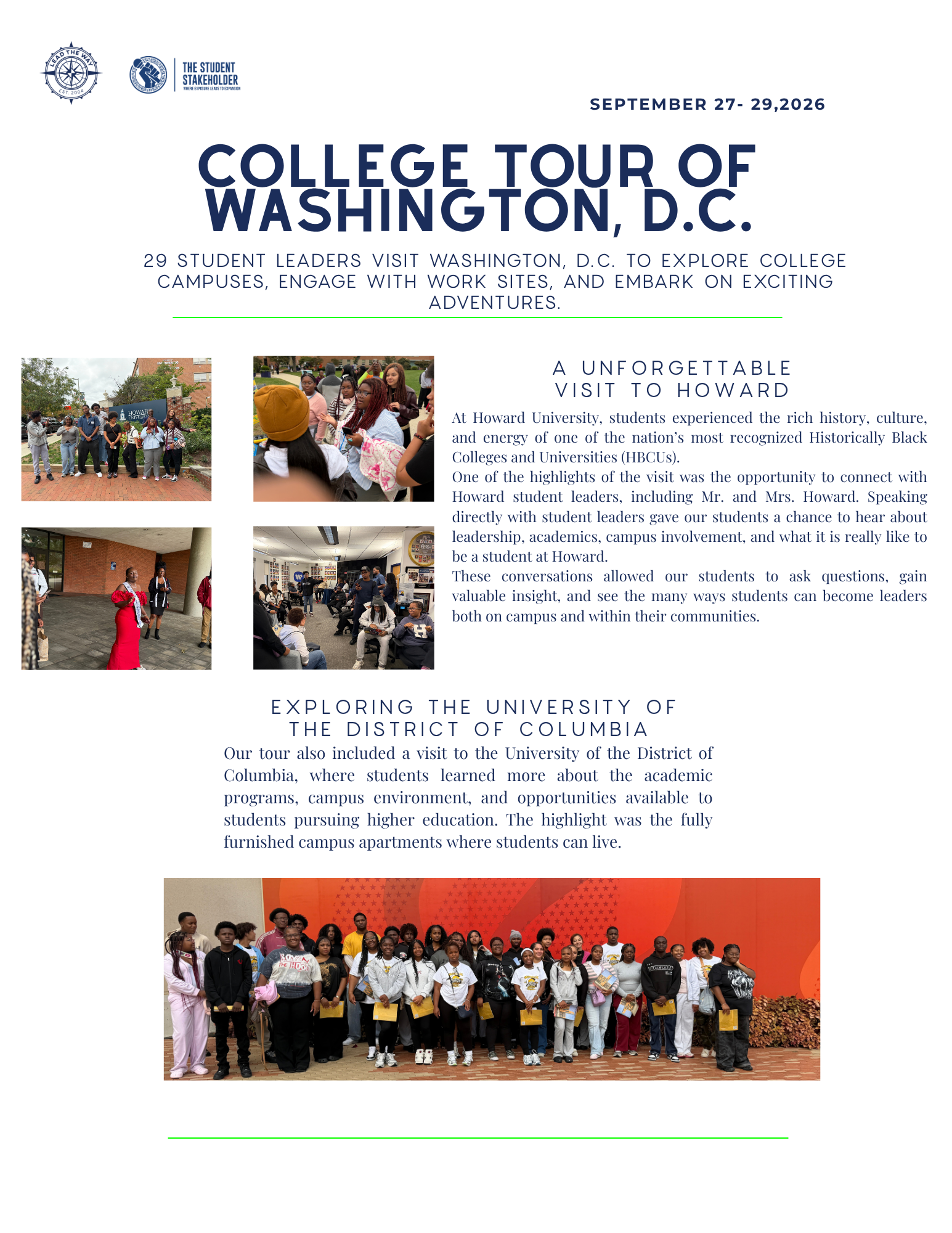 Washington DC College Tour Newsletter