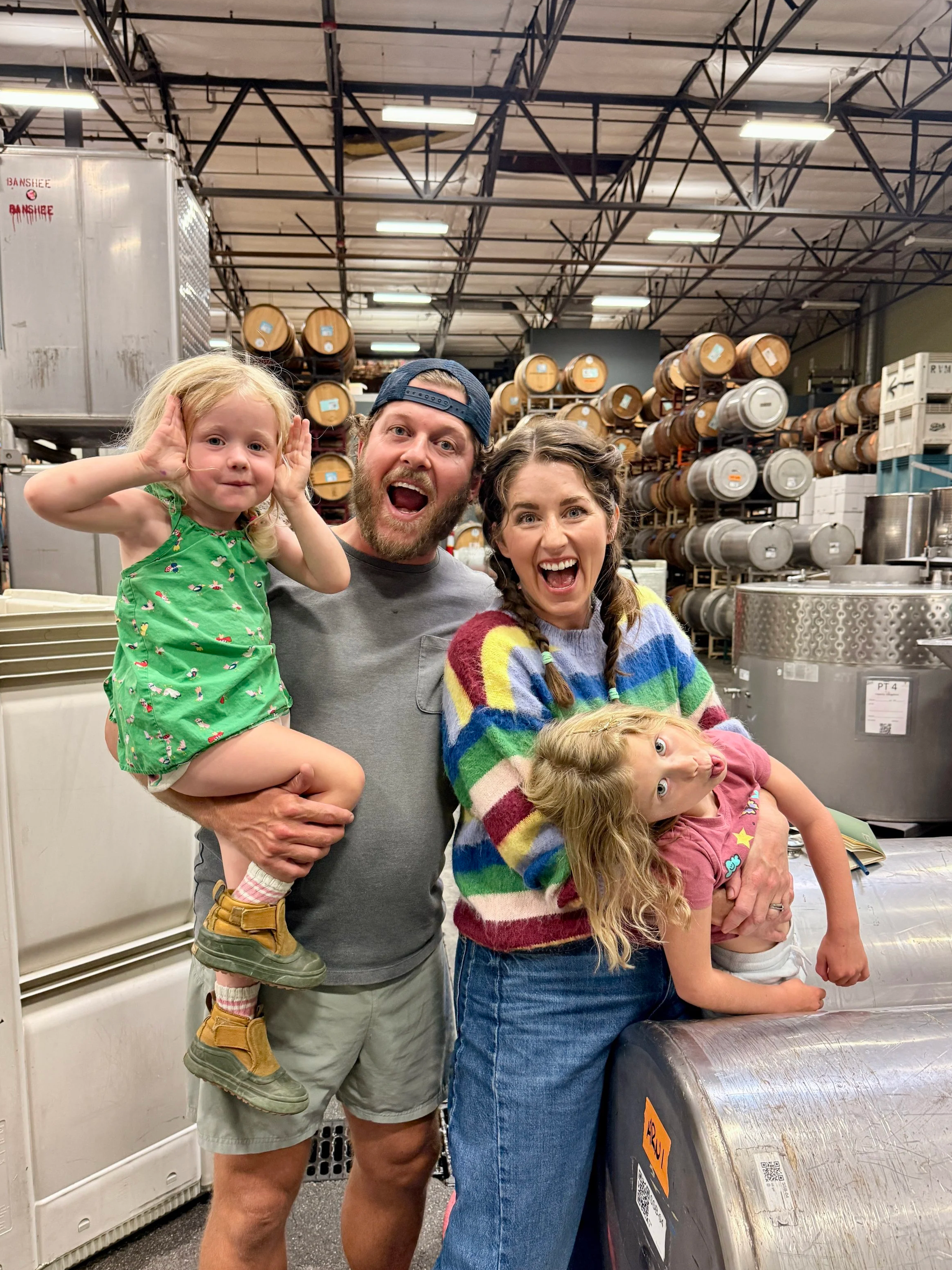 Belong Wine Co. founders Alli and Bertus van Zyl with their daughters Margo and Maddie at the winery in Napa.