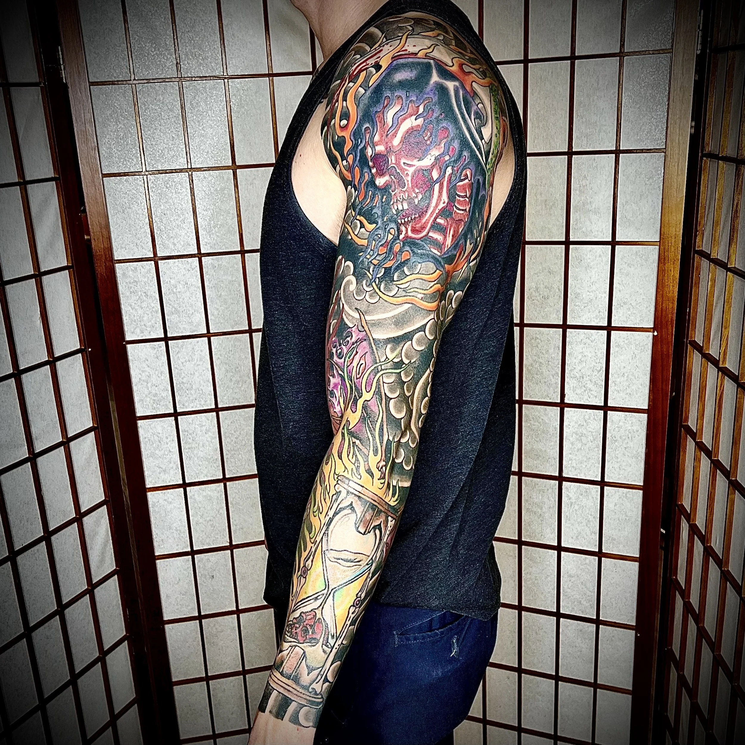 grim reaper sleeve, death tattoo, Japanese tattoo