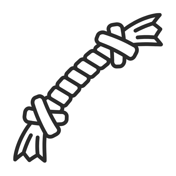 A line drawing of a dog tug toy