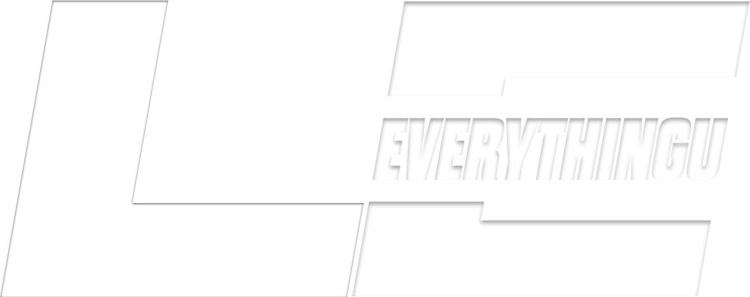 Text graphic with stylized words 'LE' and 'EVERYTHINGU' in black and white.