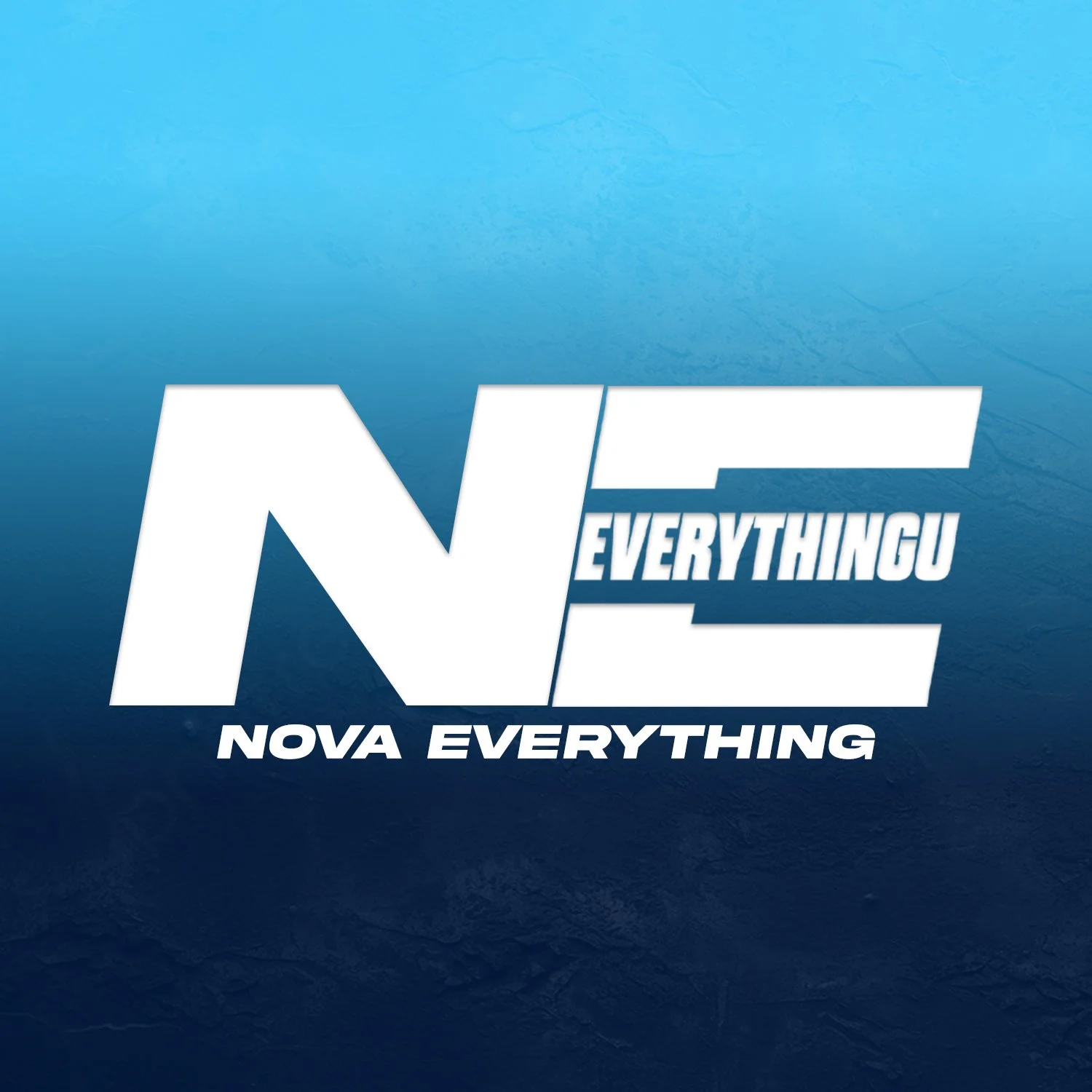 Logo with large stylized letter N, text 'EverythingU' and 'Nova Everything' on a blue textured background.
