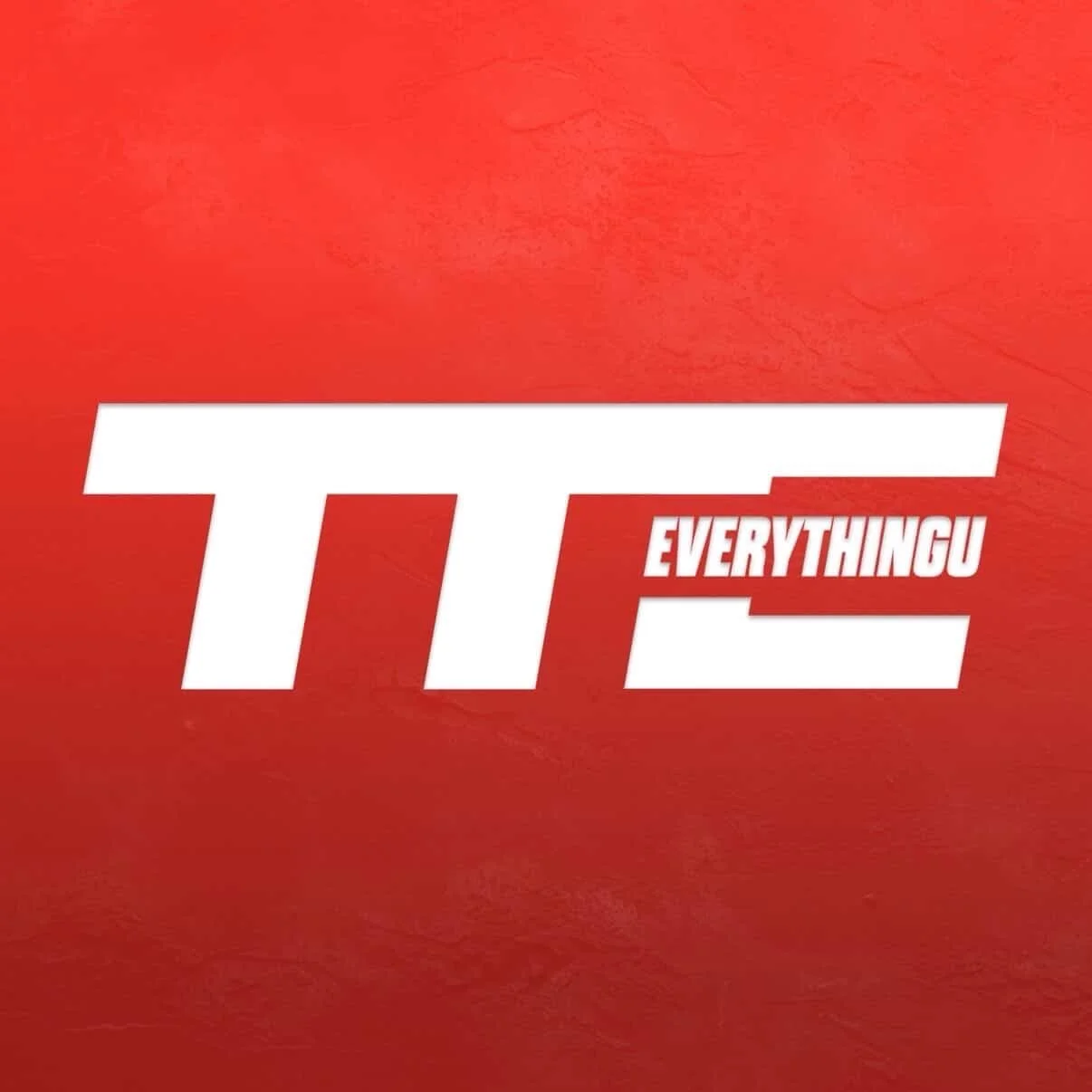Red background with large white text 'TTE' and smaller red text 'EVERYTHINGU' inside the letter 'T'.