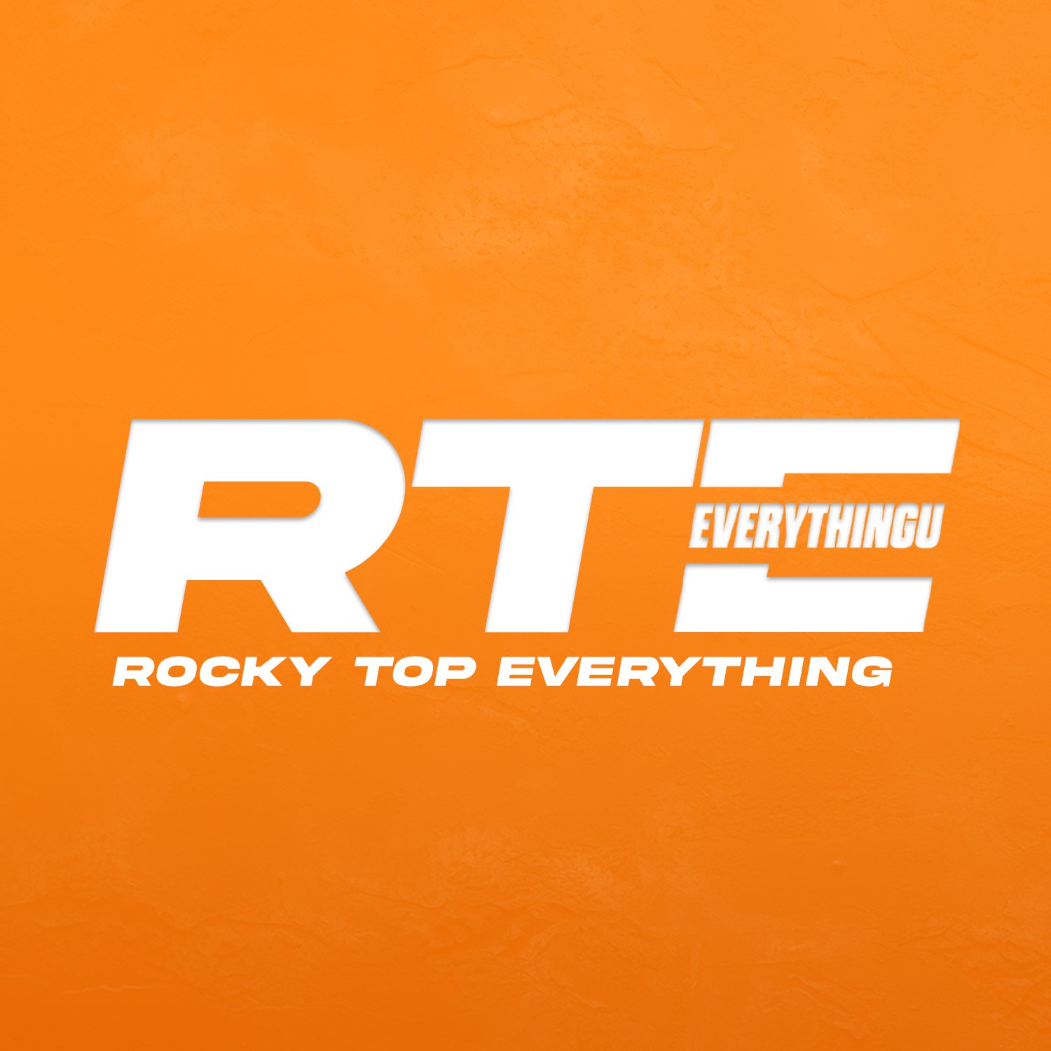 A bright orange background with the white text 'RTE' in large bold font. To the right of 'RTE' is the word 'EVERYTHINGU' in smaller font. The text 'ROCKY TOP EVERYTHING' is written below in a smaller italicized font.