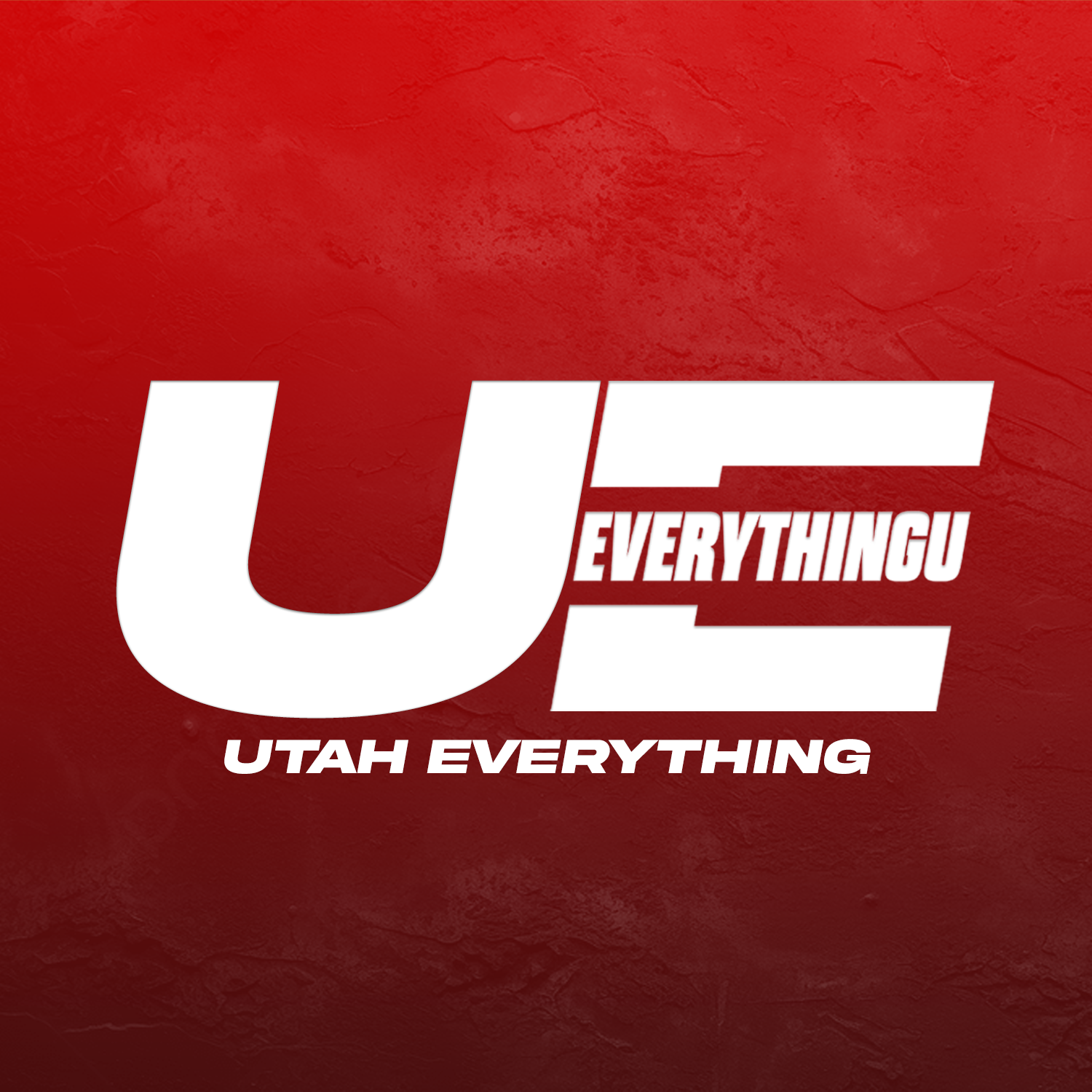Red textured background with white text reading 'U E' and smaller text 'Everything' and 'Utah Everything'.