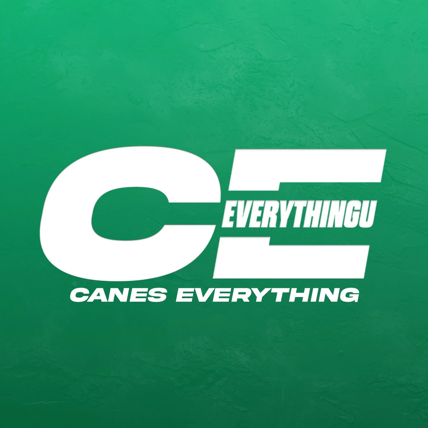 Green background with large white and green text that reads 'C', 'E', and 'CANES EVERYTHING' with a stylized 'E' and 'C' in the design.
