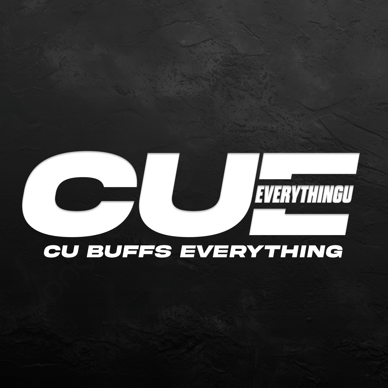 Text graphic with the words 'CUE EVERYTHING' and 'CU BUFFS EVERYTHING' in bold white letters against a black textured background.