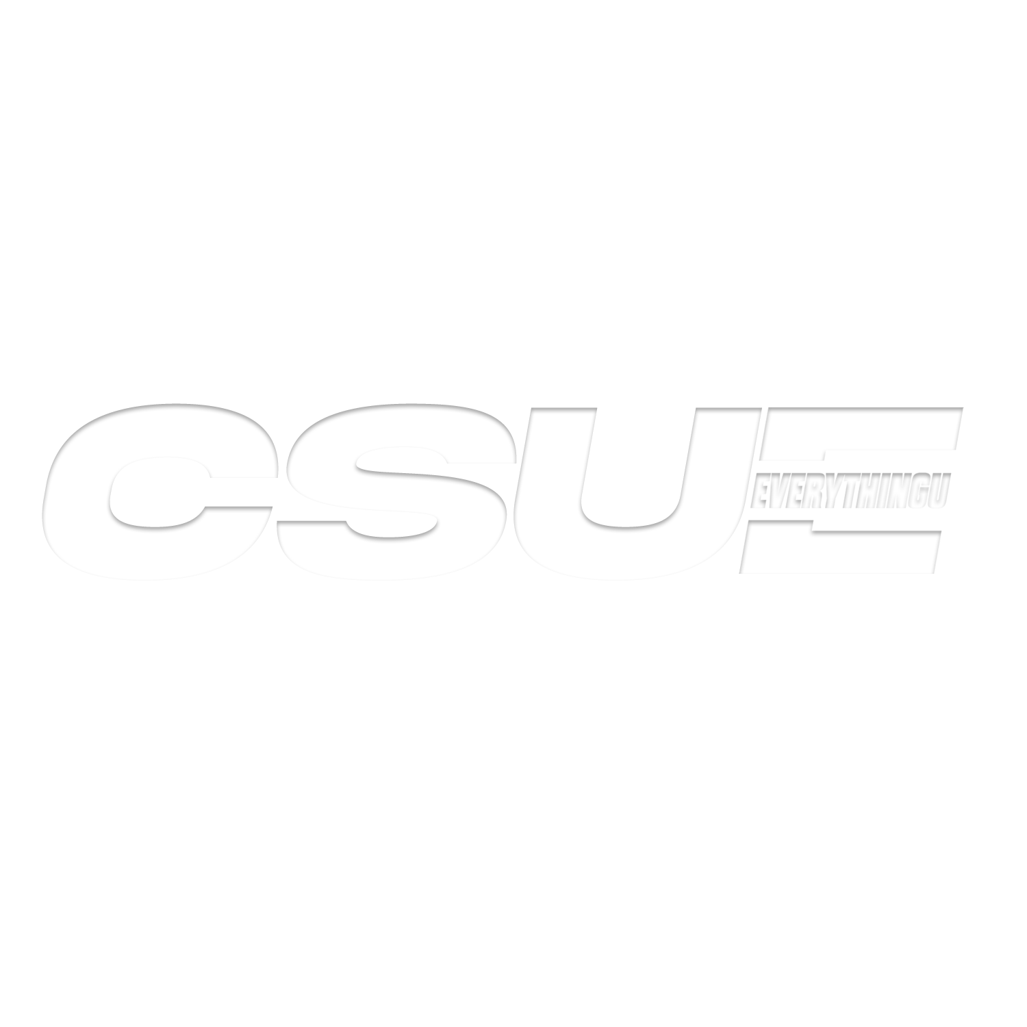 The image features the phrase 'CSU Everything' with stylized, bold, white text on a black background, including a horizontal line and a small graphic element.