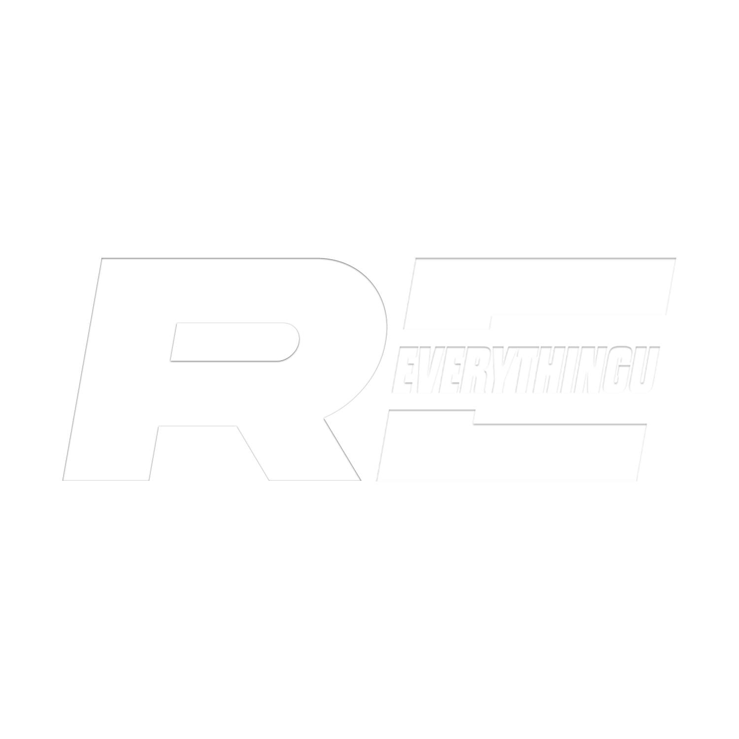 Black background with white text reading "RUE" in large font and "EVERYTHING" in smaller font, with "RUTGERS EVERYTH" below it and a stylized logo.