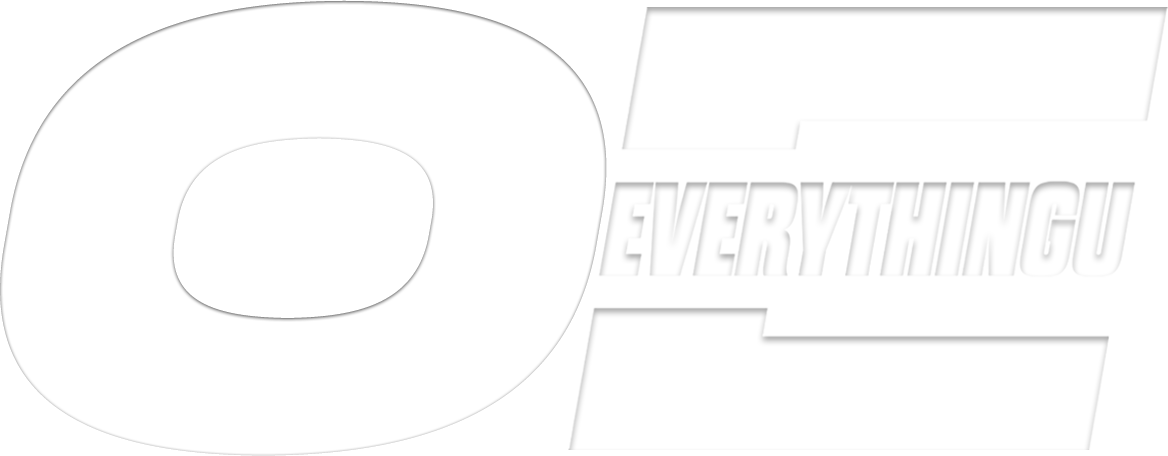 Blurred black and white logo with a prominent circular shape and text that says 'Everything'.