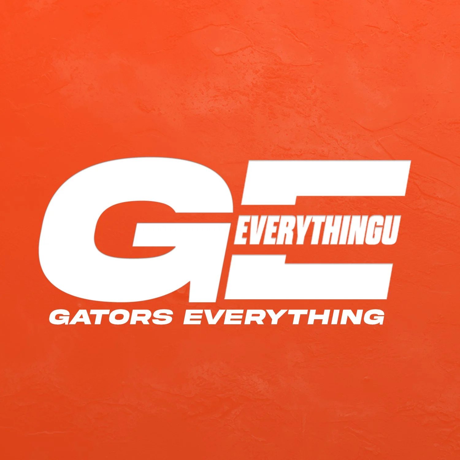 Graphic design with the words 'Gators Everything' and a large stylized 'G E' on an orange background.