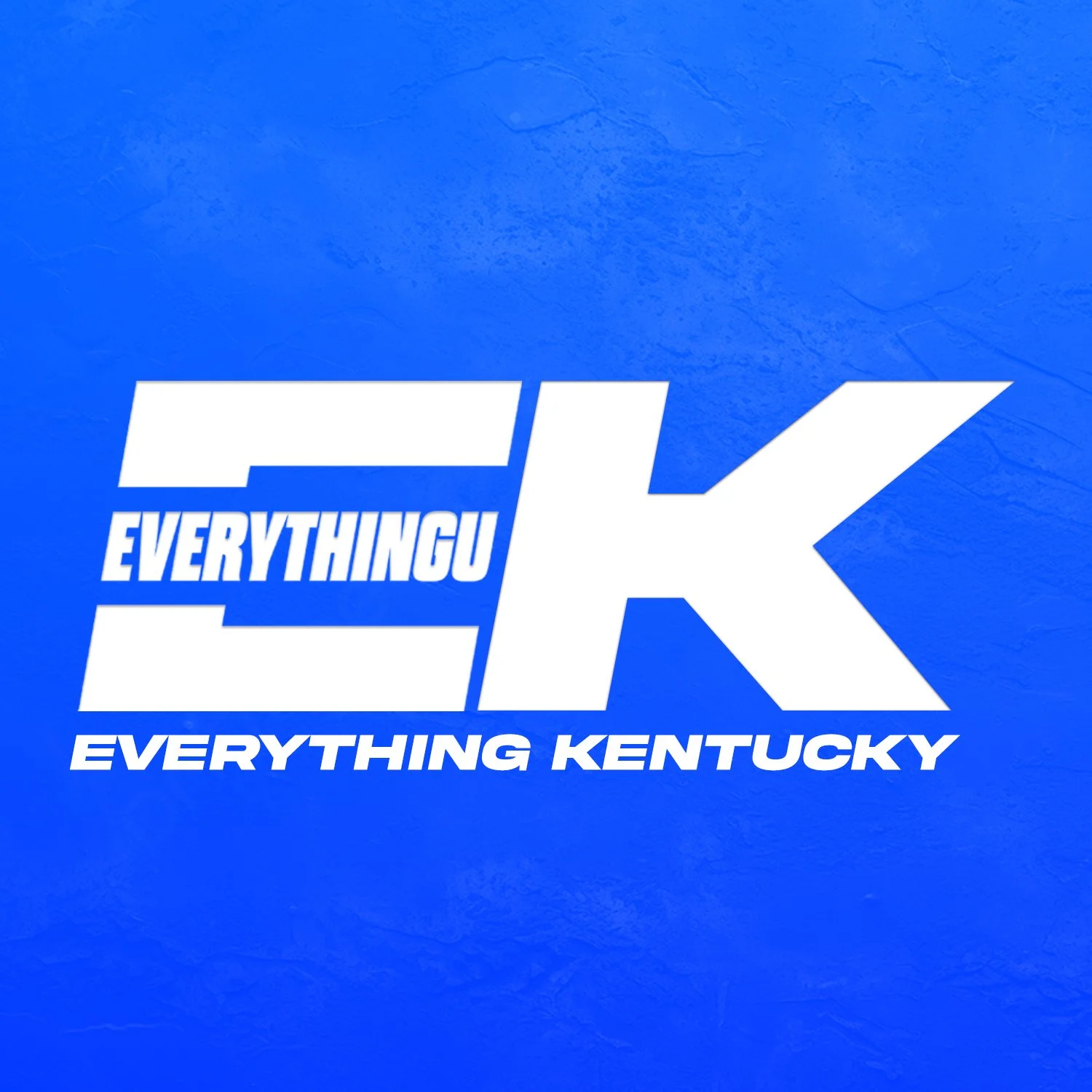 Blue background with white text reading "Everything Kentucky" and a large stylized letter "E" and "K".