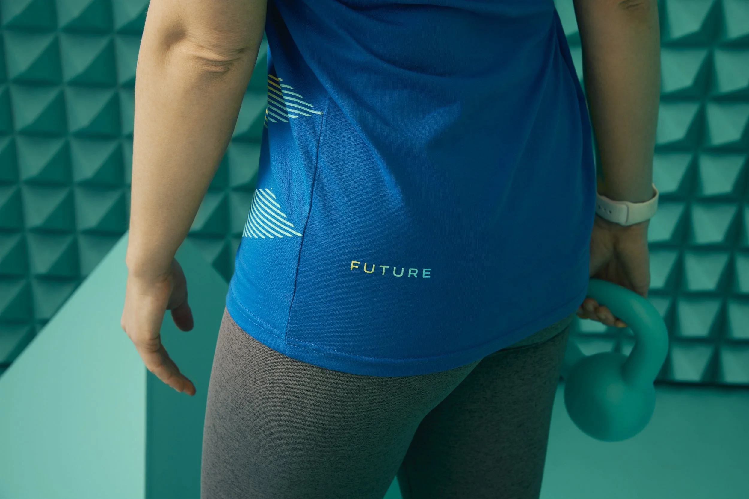 Athletic apparel photography by California commercial photographer Kaare Iverson. detail of a workout shirt for technology company Future Fit.