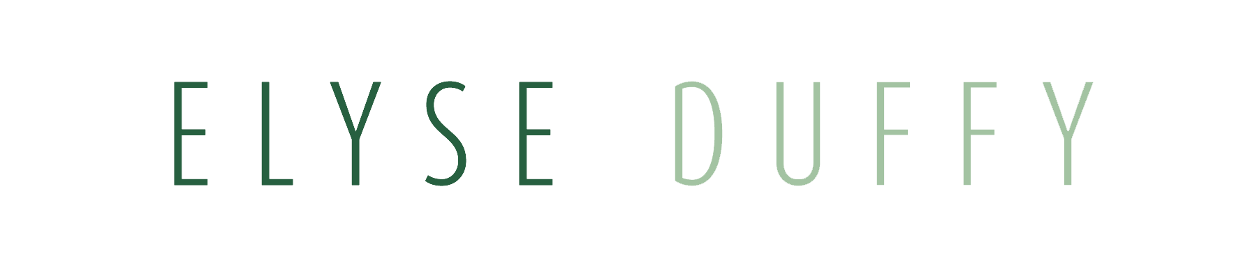 Text displaying the name 'Elyse Duffy' with 'Elyse' in dark green and 'Duffy' in light green, on a white background.