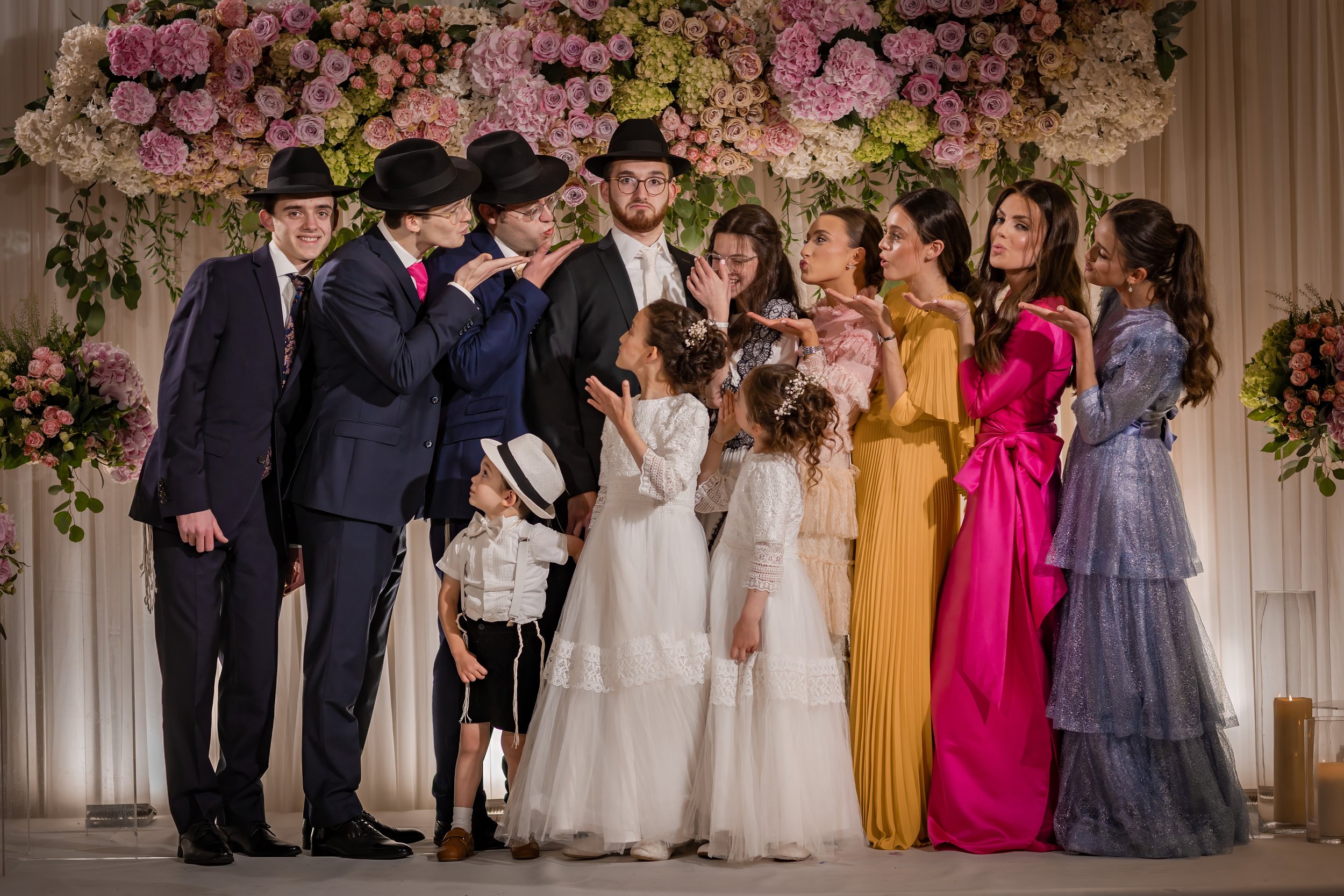 chosson groom and family portrait at charedi jewish wedding