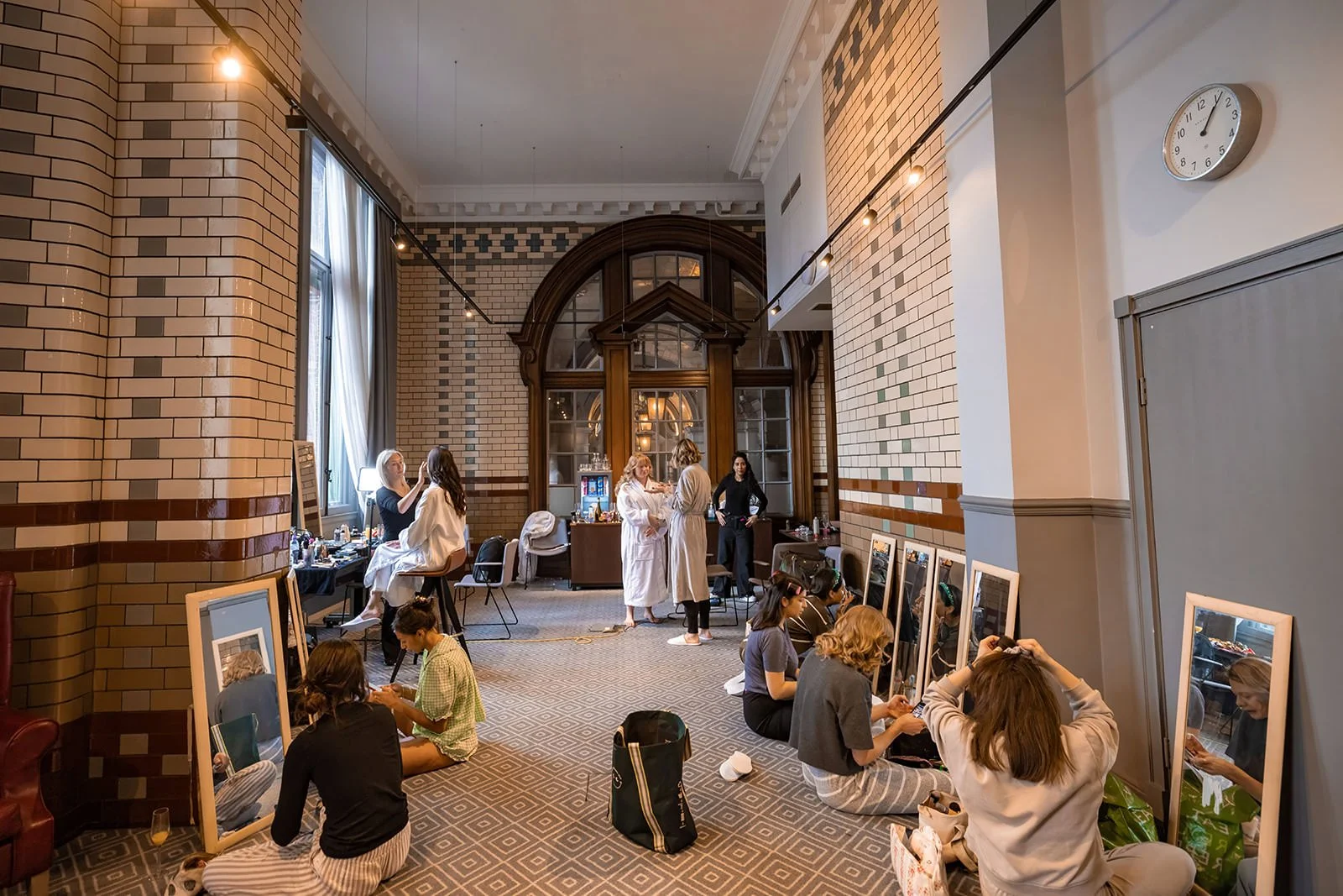 bride getting ready during bridal prep at kimpton clocktower manchester