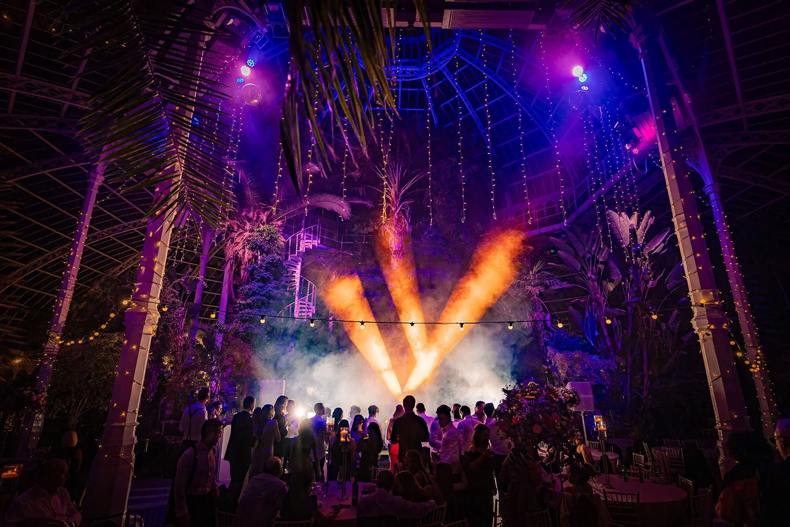 atmospheric wedding reception dance floor picture at sefton park palm house in liverpool