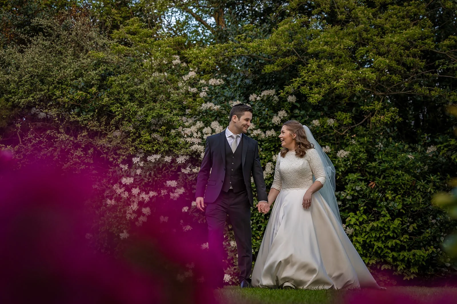 bride and groom newlywed couple portrait at last drop village wedding venue in bolton