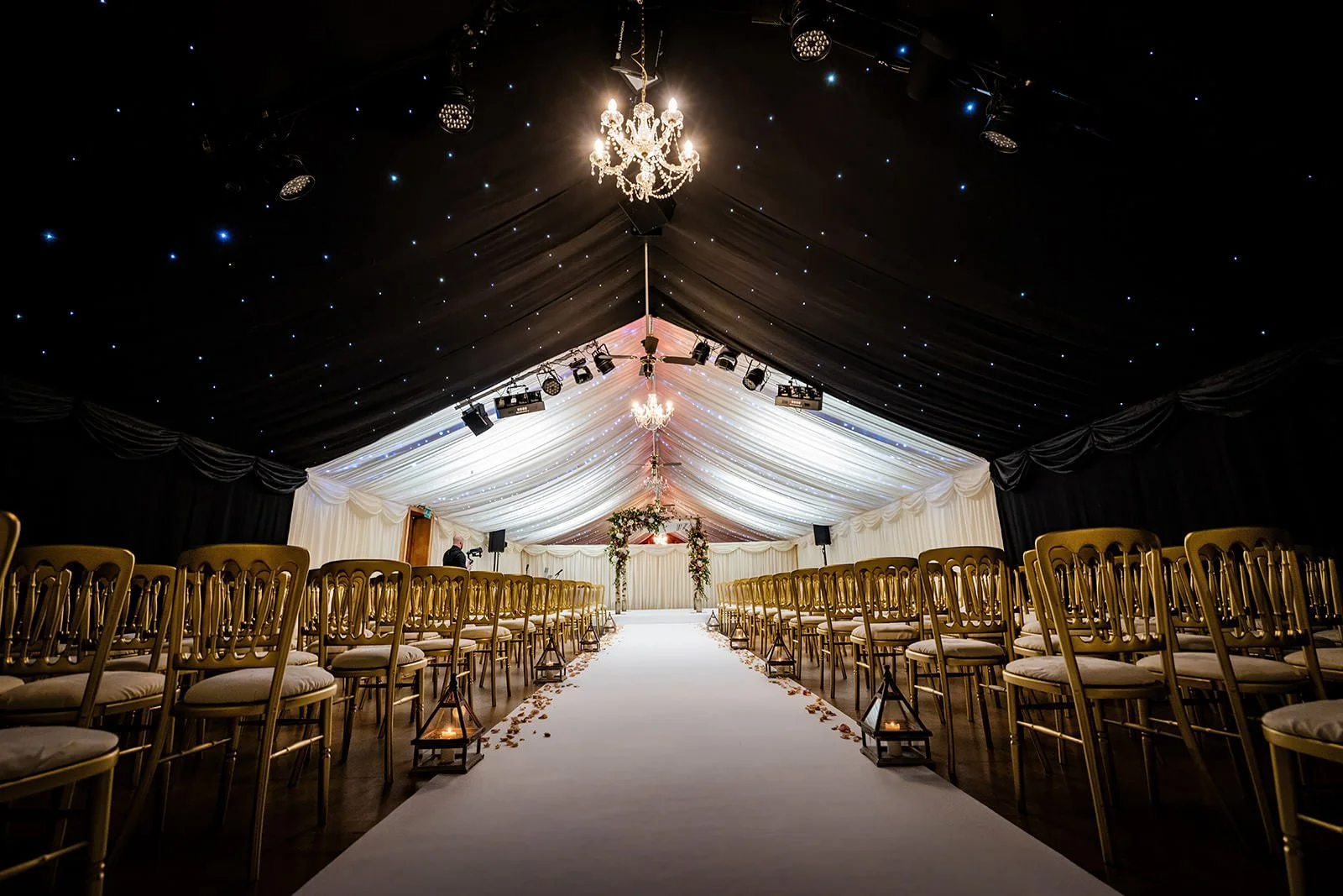 wedding ceremony room indoor set up at heaton house farm in macclesfield