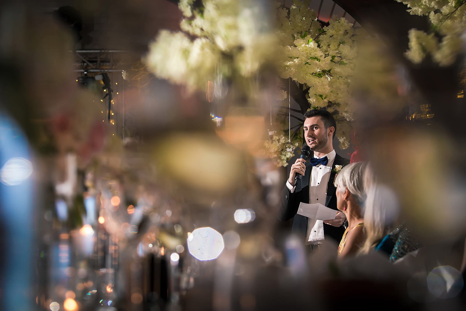groom speech during wedding breakfast in peel suite at colshaw hall wedding venue