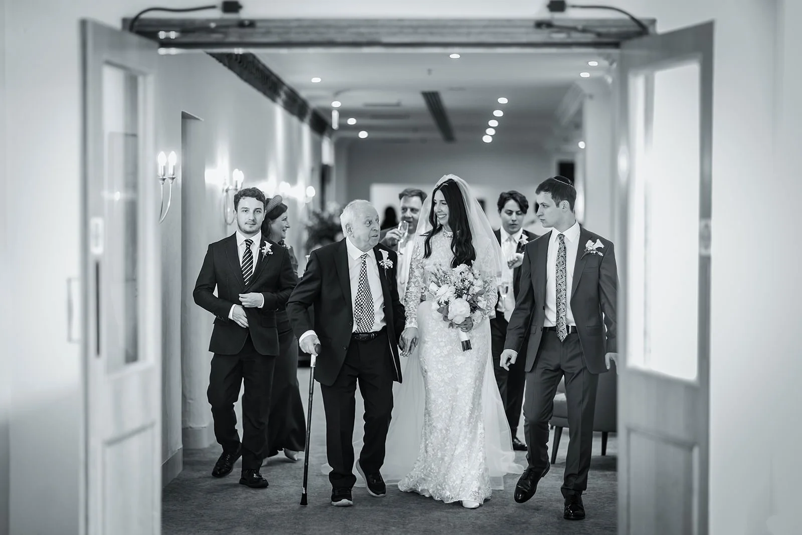 bride and groom and grandpa at worsley marriott hotel