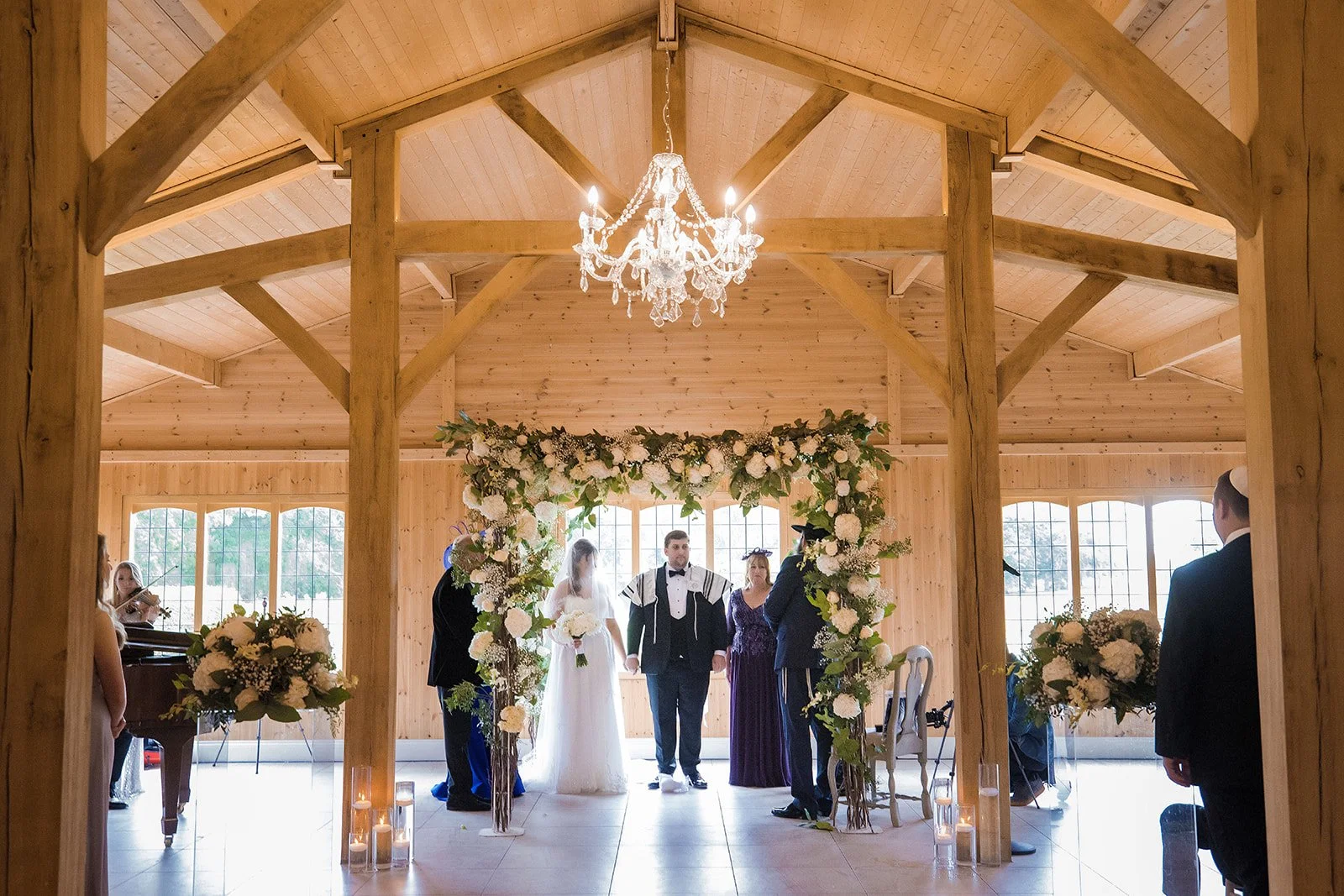 Merrydale Manor wedding ceremony in wooden venue with high ceiling – wedding photography North West
