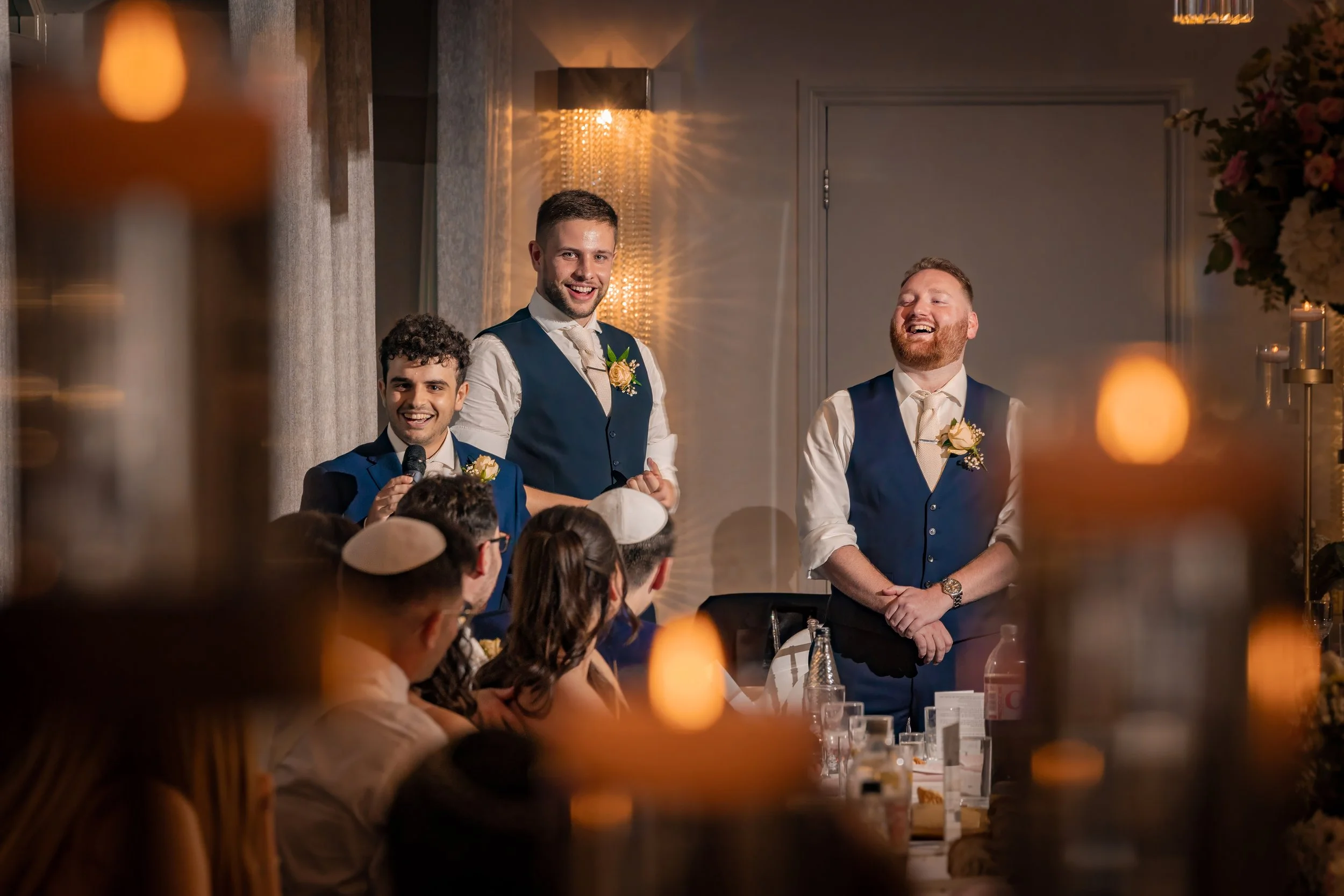 Merrydale Manor wedding groomsmen giving speeches at reception – wedding photography North West