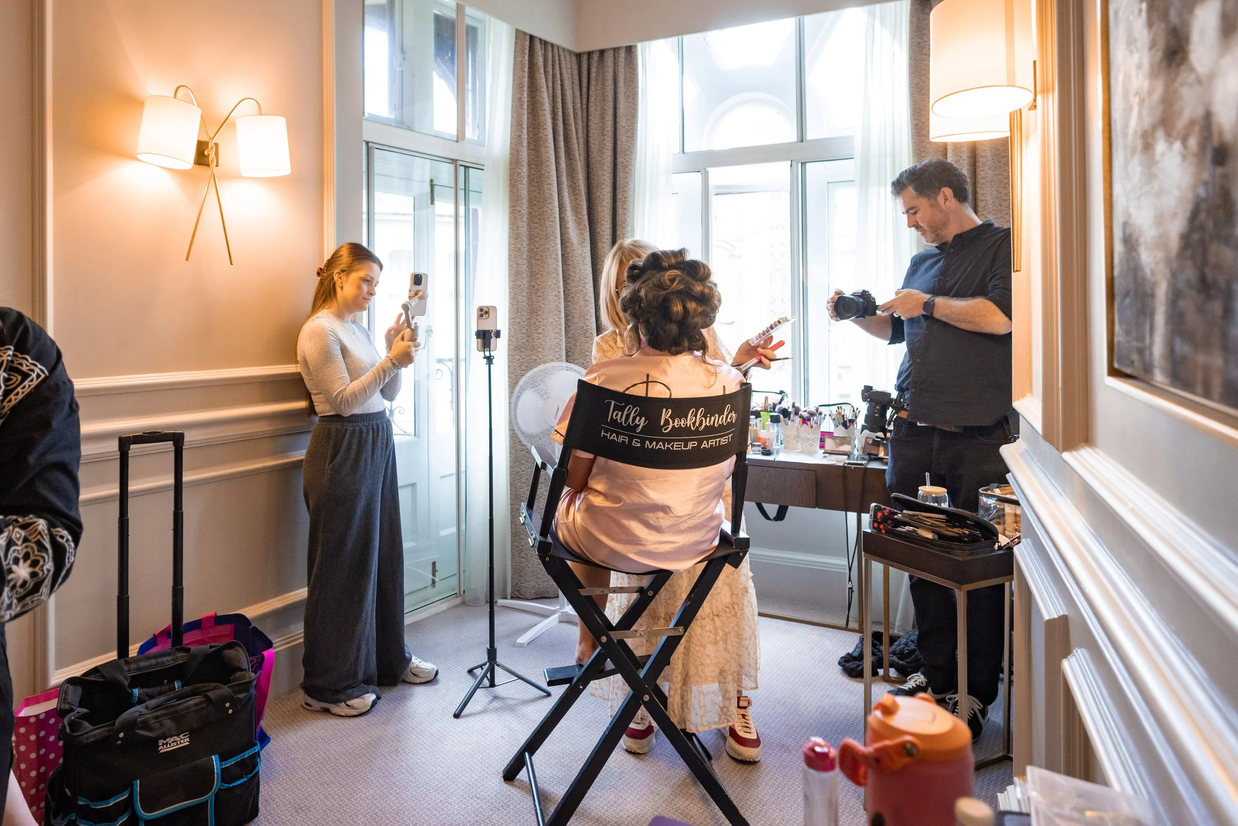 bride getting ready during bridal prep at midland hotel manchester