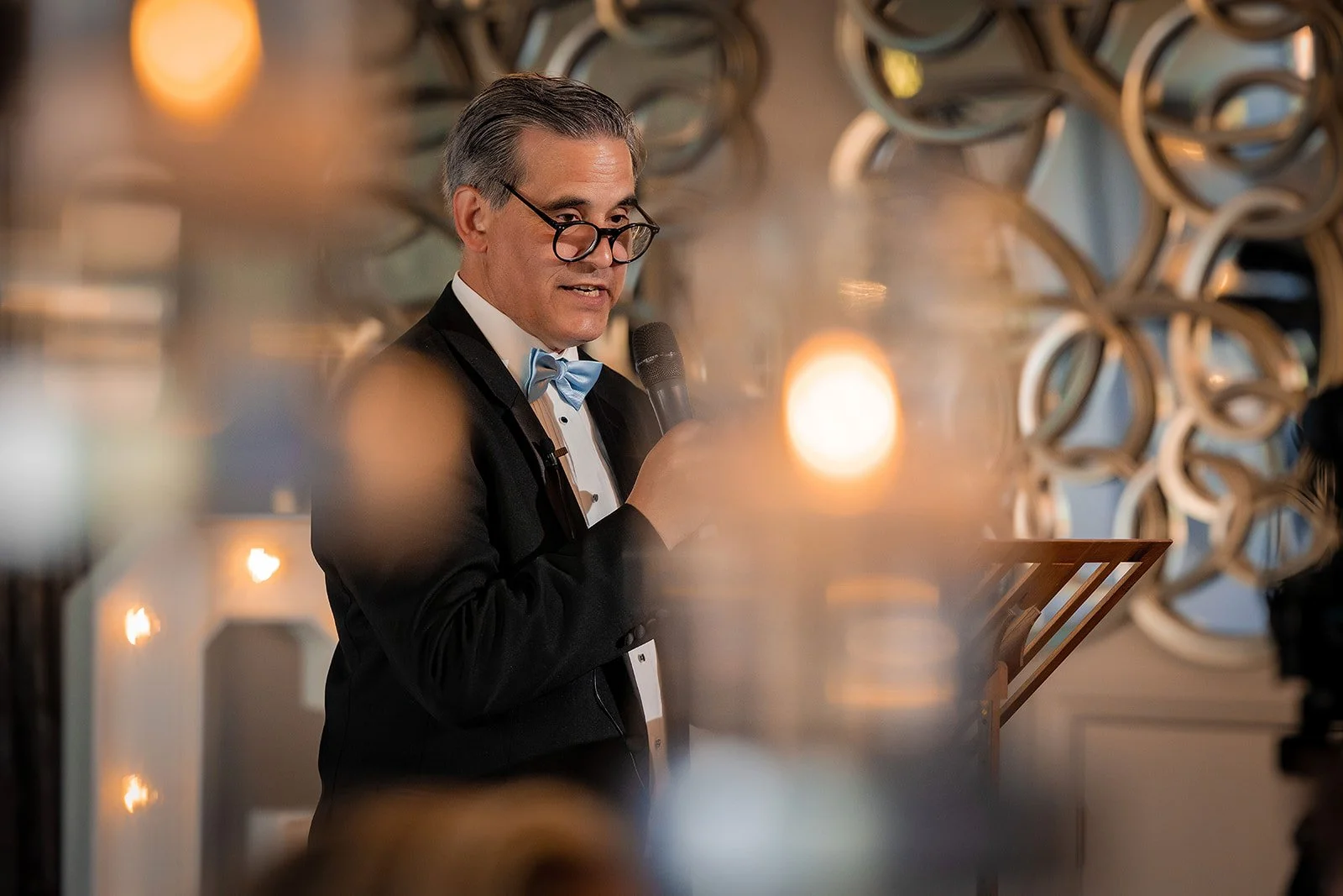 Merrydale Manor wedding groom giving speech at reception microphone – Manchester wedding photographer
