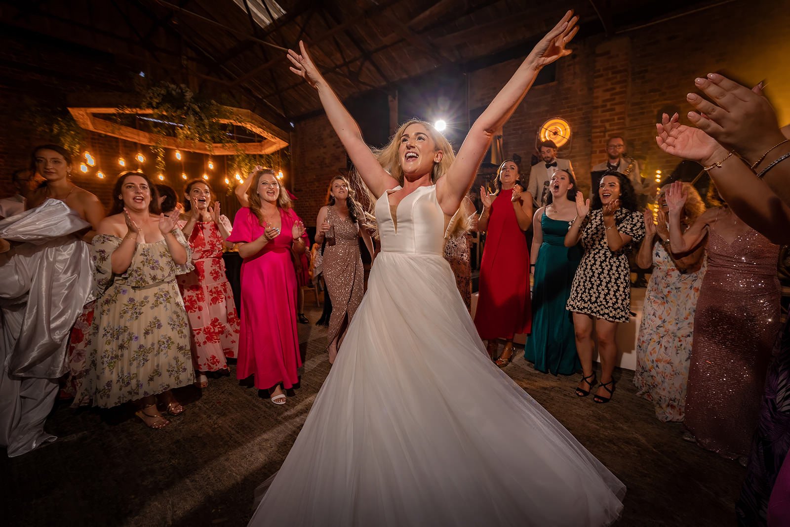 bride dancing during reception party at white syke fields in yorkshire