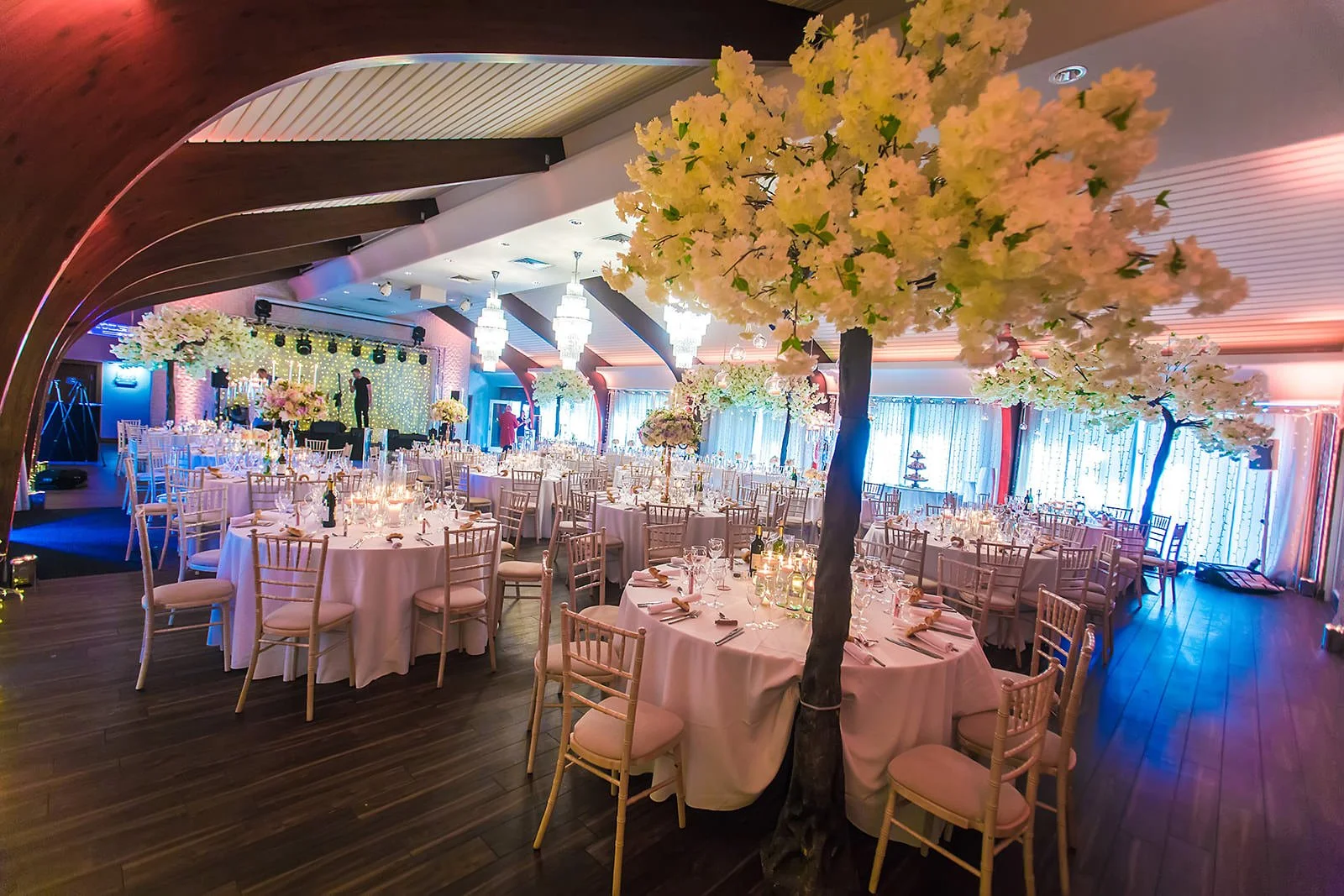 peel suite at colshaw hall reception set up with decor and flowers