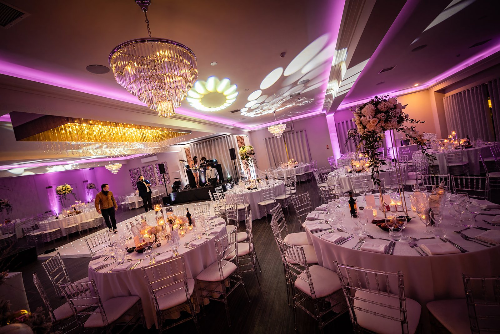 merrydale manor reception room set up with decor and lighting