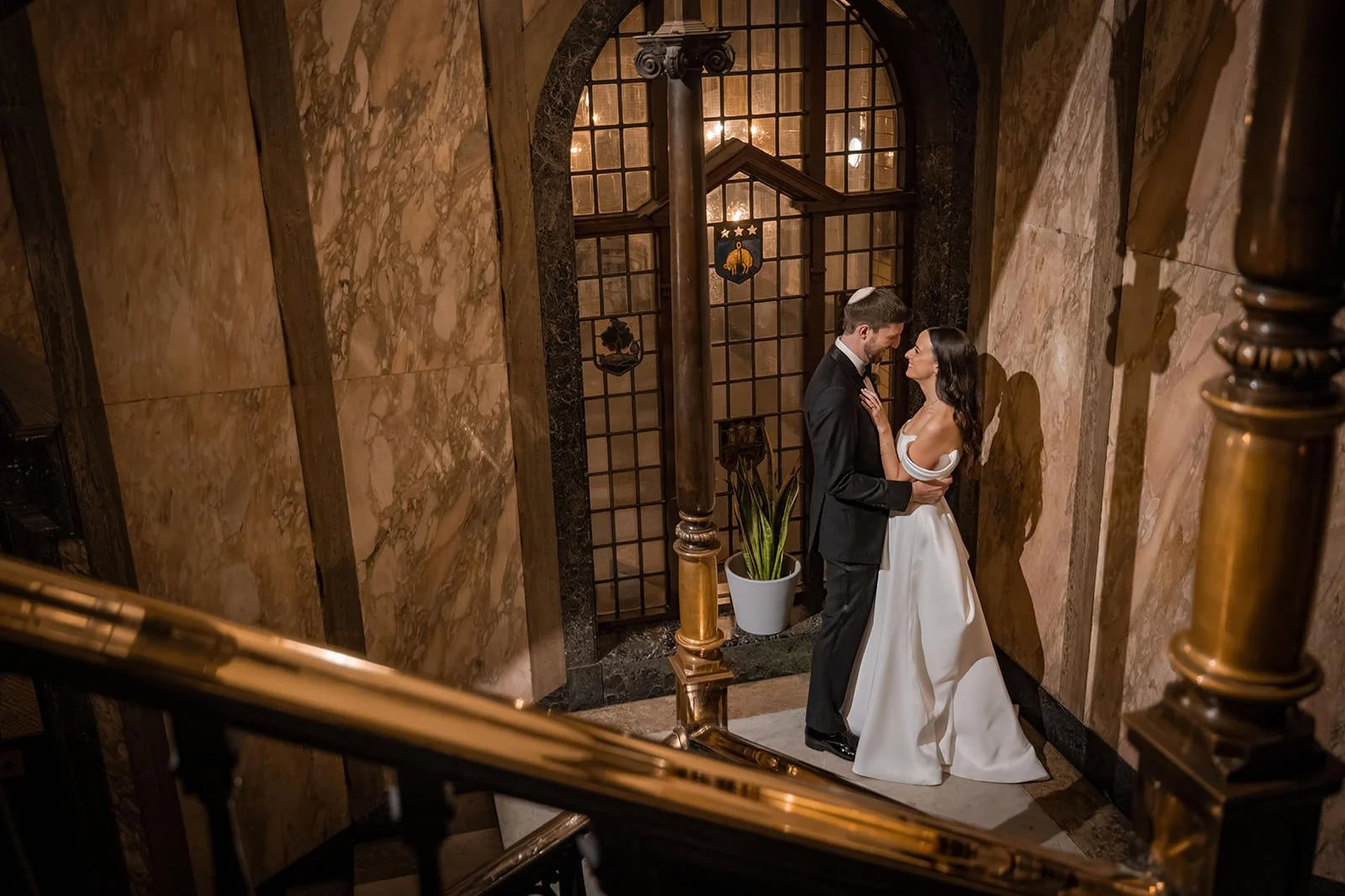 bride and groom newlywed couple portrait at kimpton clocktower manchester