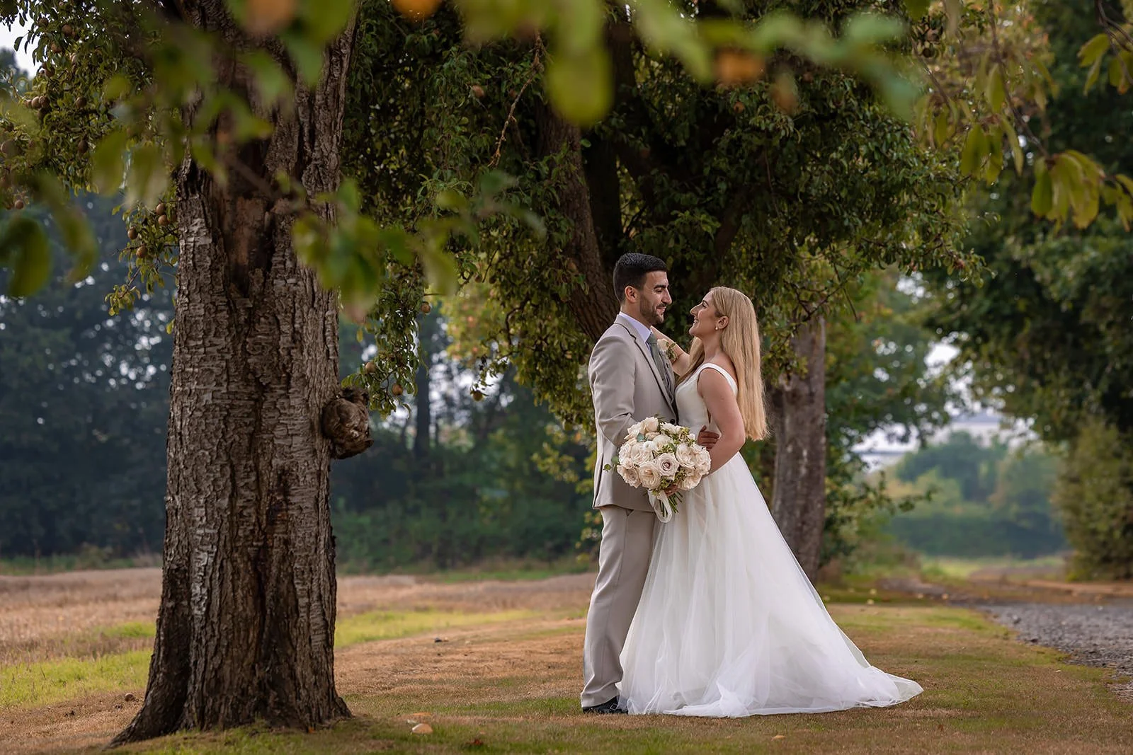 romantic bride and groom newlywed couple portrait at white syke fields wedding venue