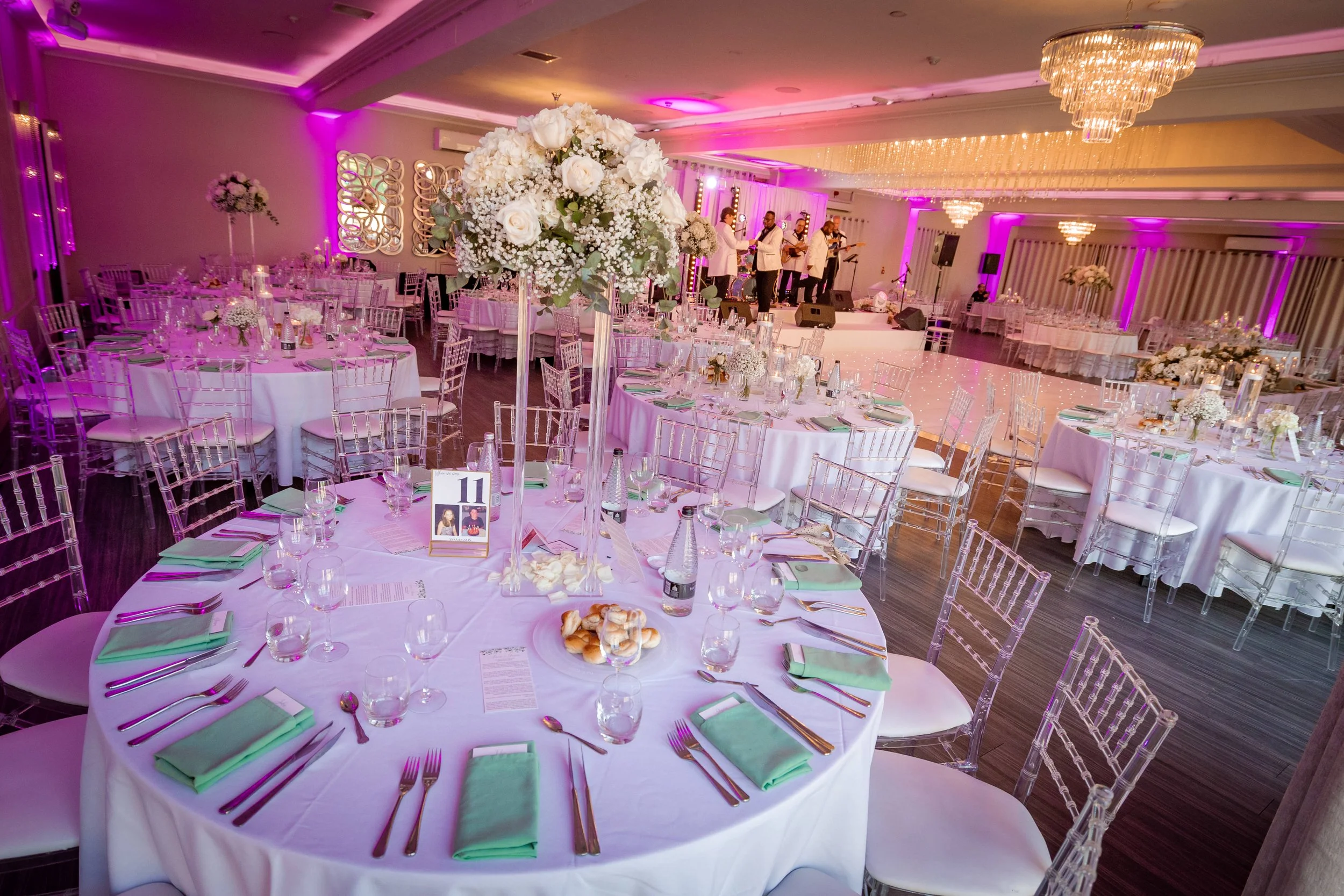 Merrydale Manor wedding reception hall with flowers and greenery – Manchester wedding photographer