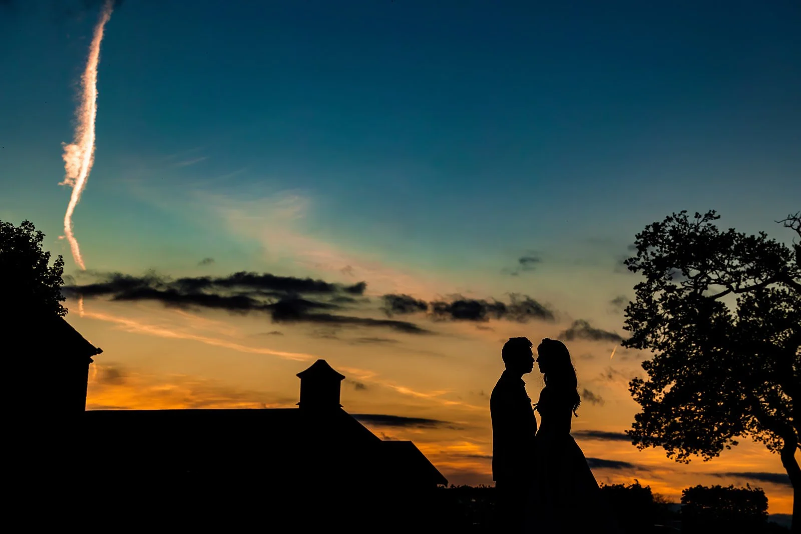 bride and groom romantic silhouette portrait at merrydale manor in cheshire