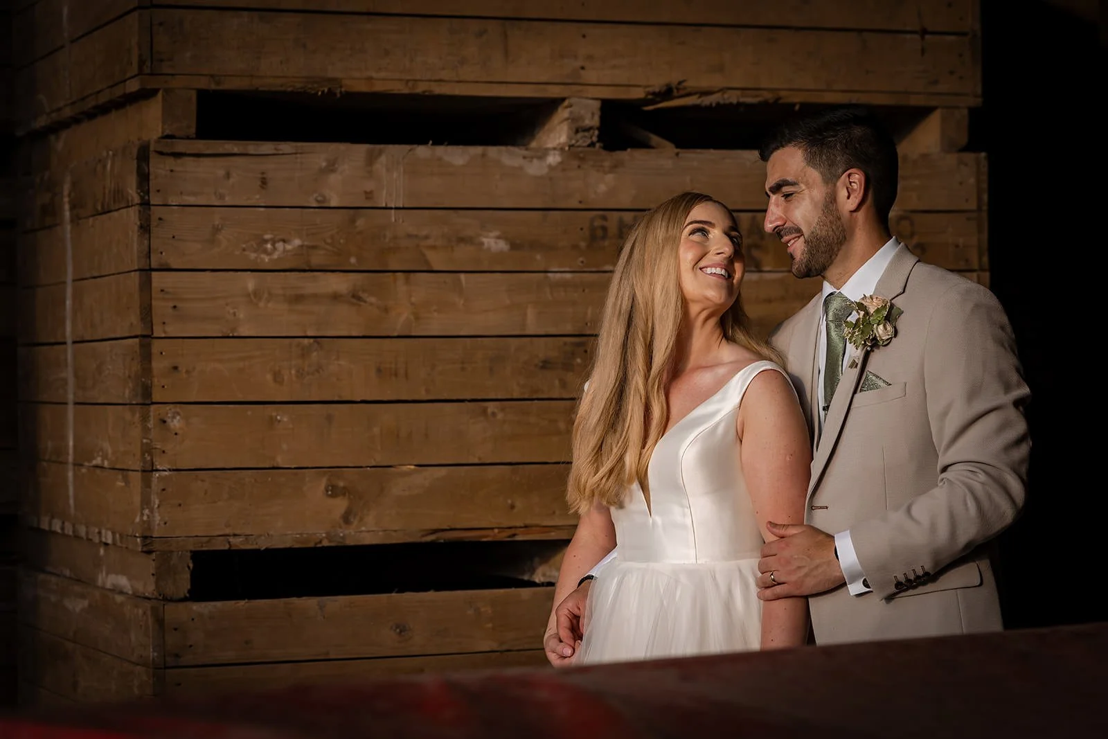romantic bride and groom newlywed couple portrait at white syke fields wedding venue