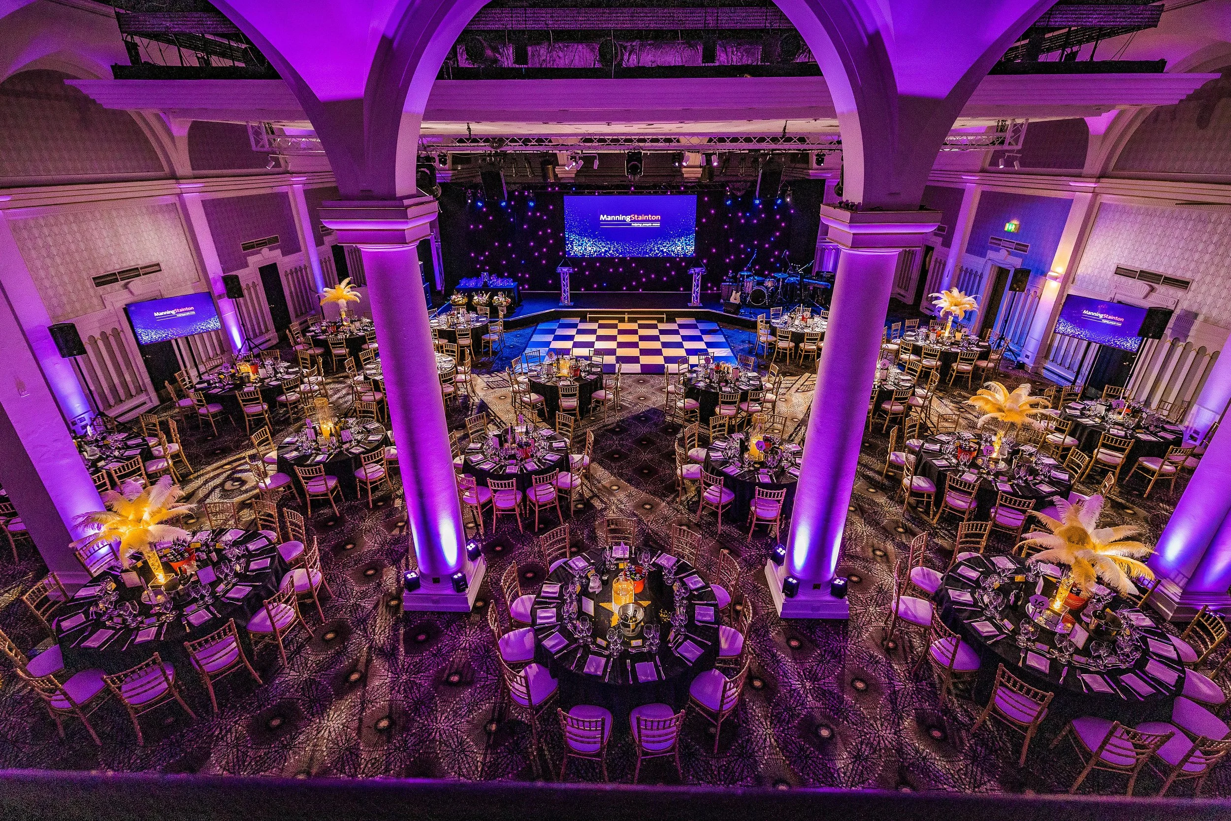 Awards ceremony venue prepared for a corporate gala dinner