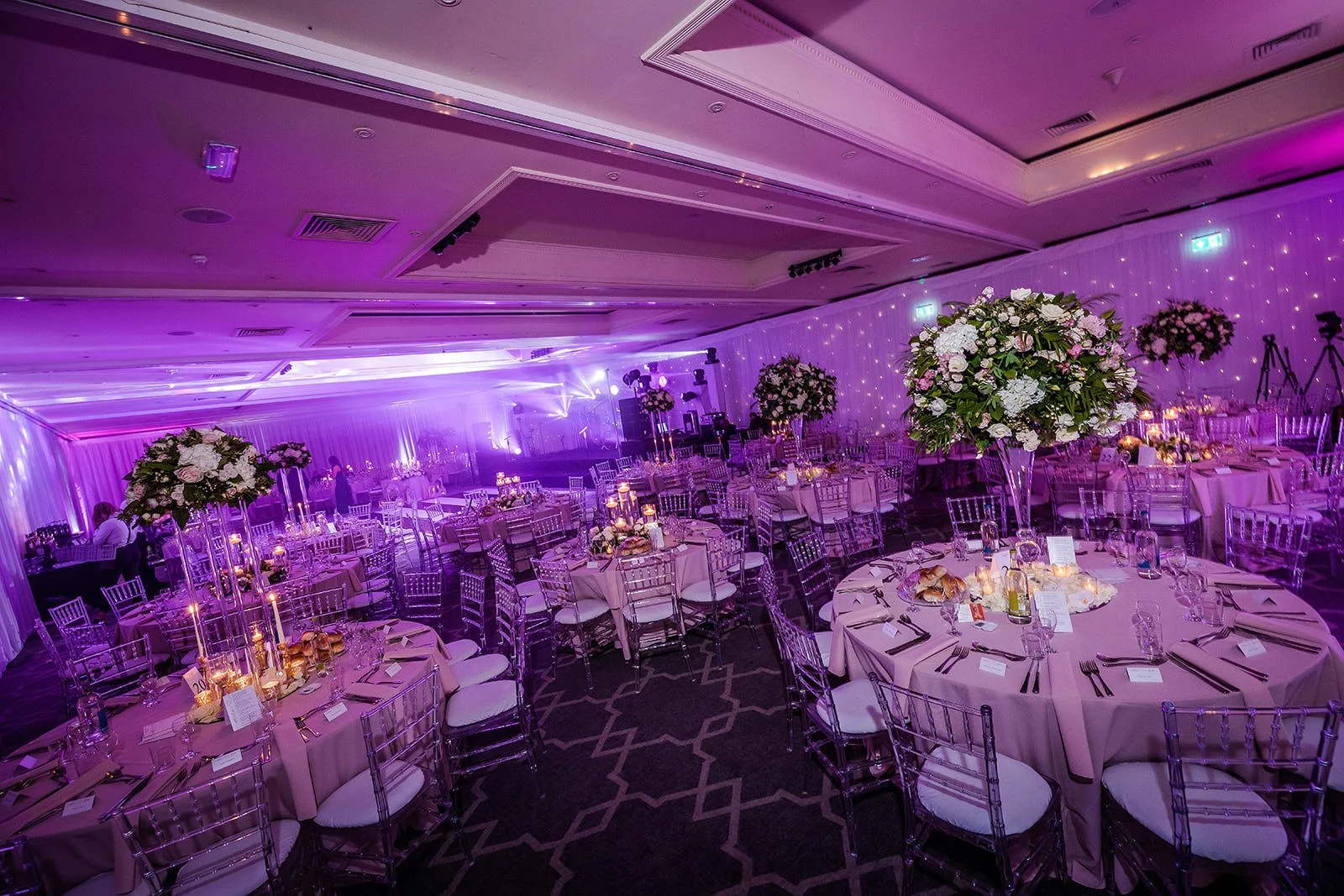 reception room evening dinner and party set up at mere golf resort cheshire