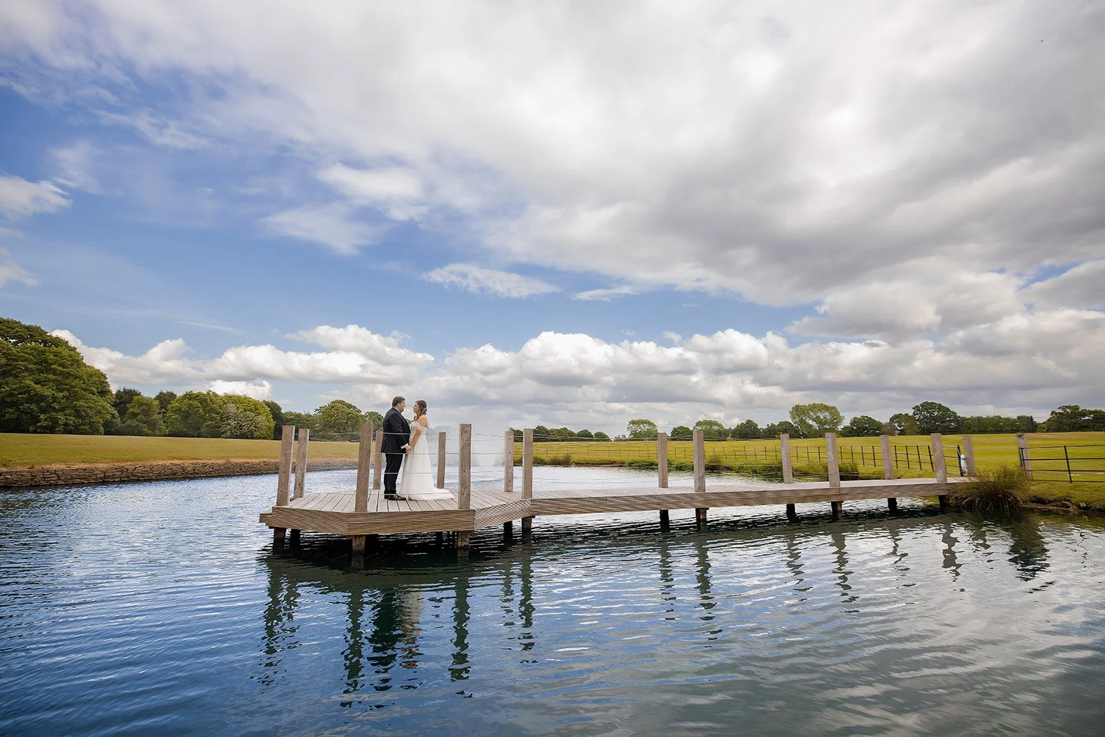 Merrydale Manor wedding couple on lake dock holding hands – wedding photography North West