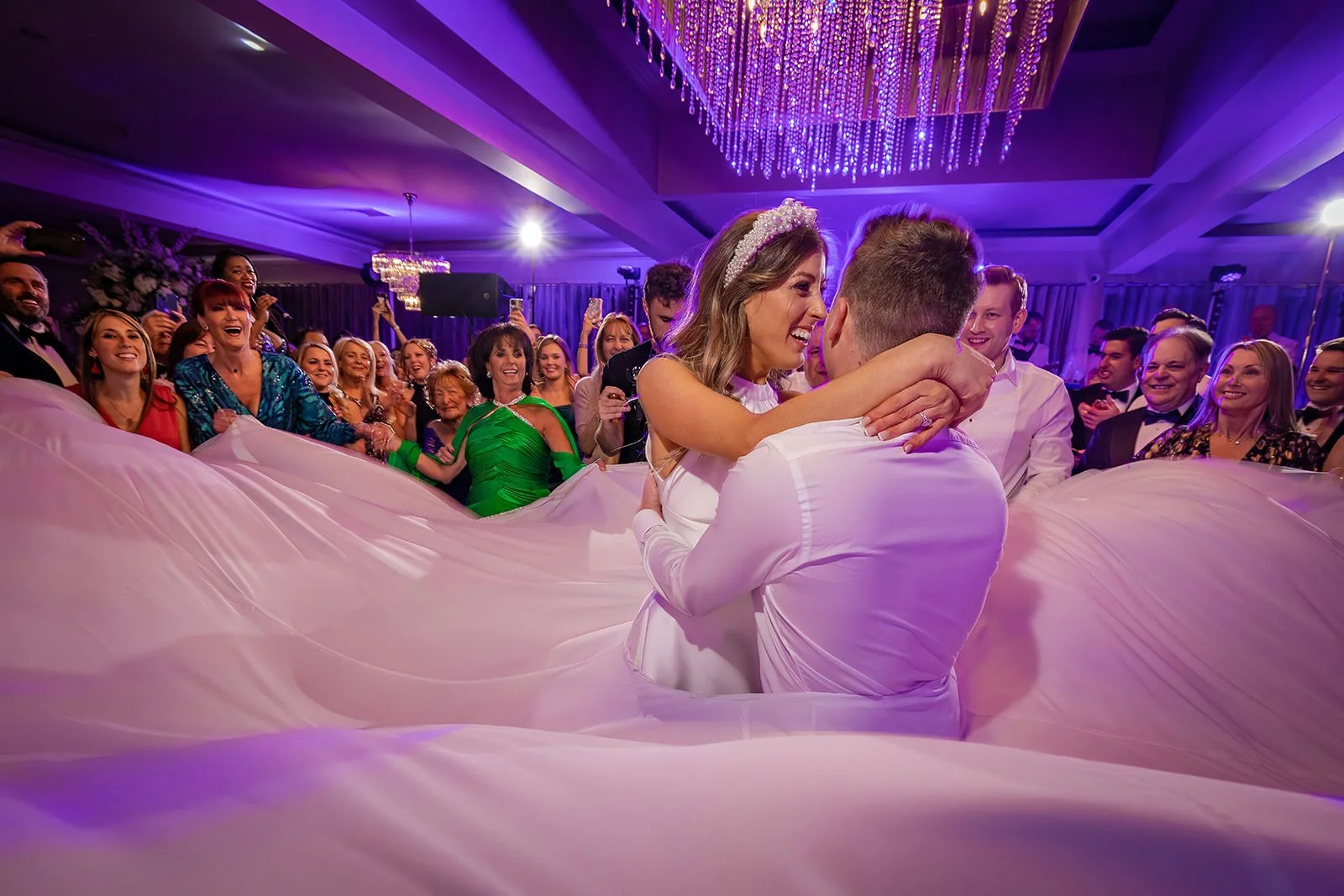 Merrydale Manor wedding couple first dance guests watching – documentary wedding photography Manchester